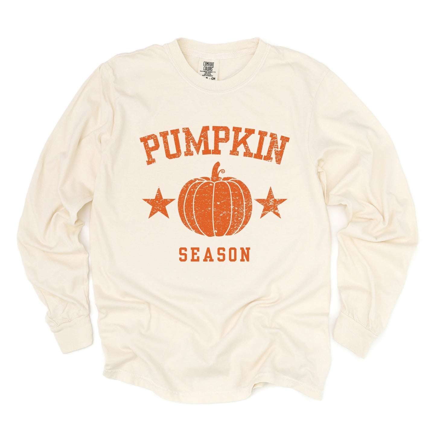 Pumpkin Season Star Distressed - Womens Garment Dyed Long Sleeve
