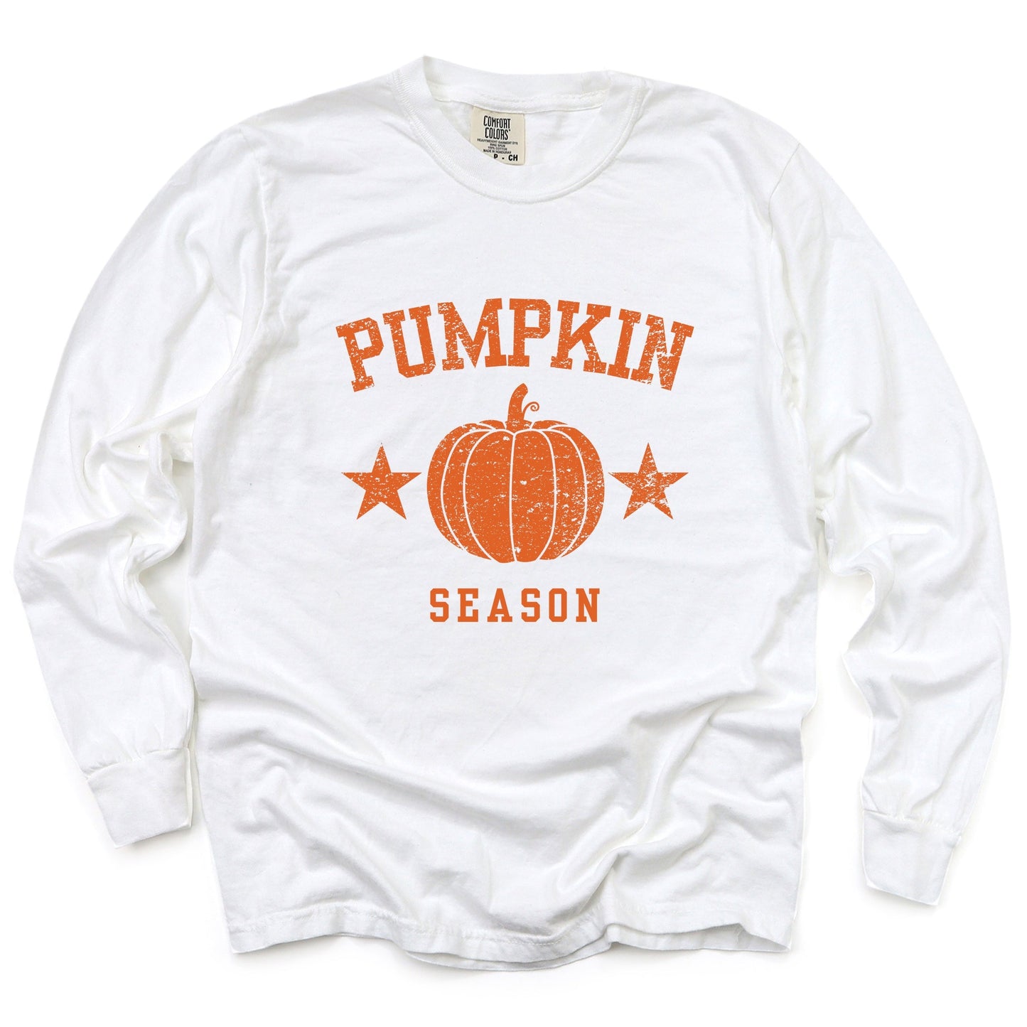 Pumpkin Season Star Distressed - Womens Garment Dyed Long Sleeve