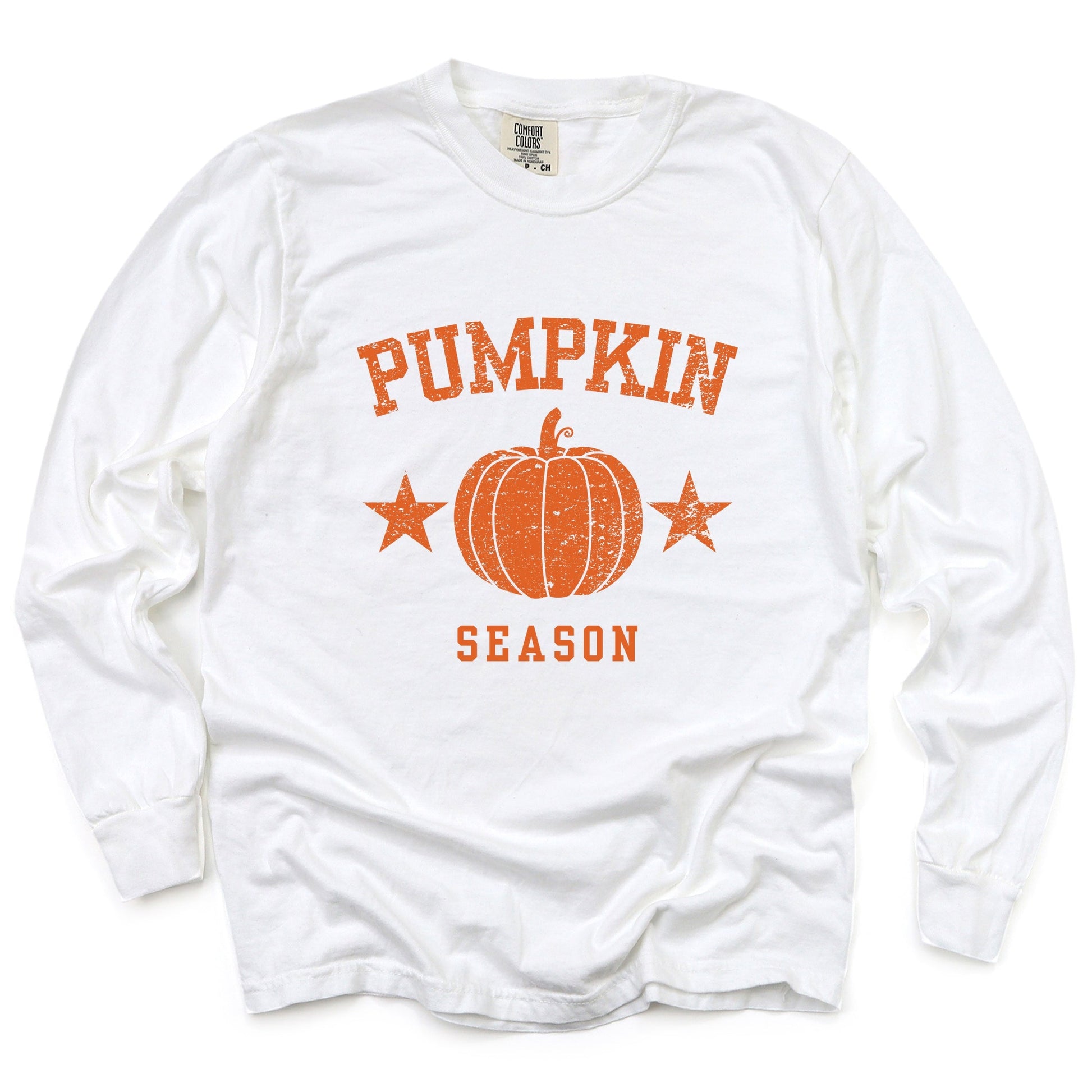 Pumpkin Season Star Distressed - Womens Garment Dyed Long Sleeve