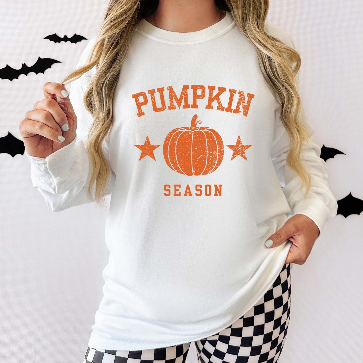 Pumpkin Season Star Distressed - Womens Garment Dyed Long Sleeve
