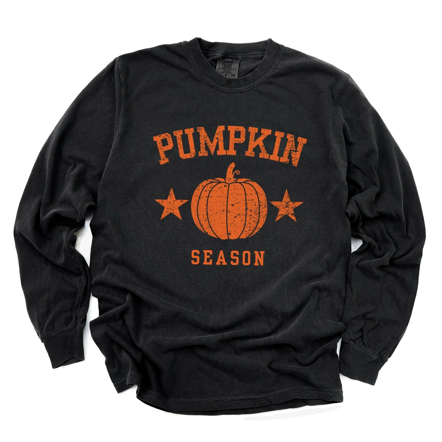 Pumpkin Season Star Distressed - Womens Garment Dyed Long Sleeve