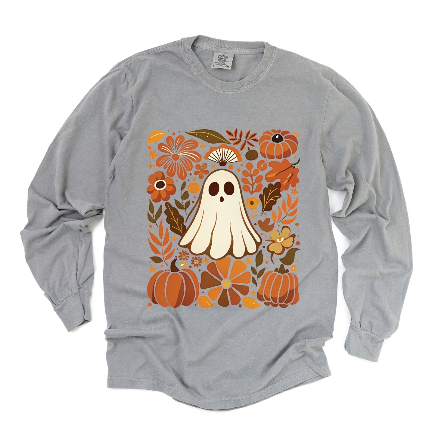 Ghost Floral Collage - Womens Garment Dyed Long Sleeve