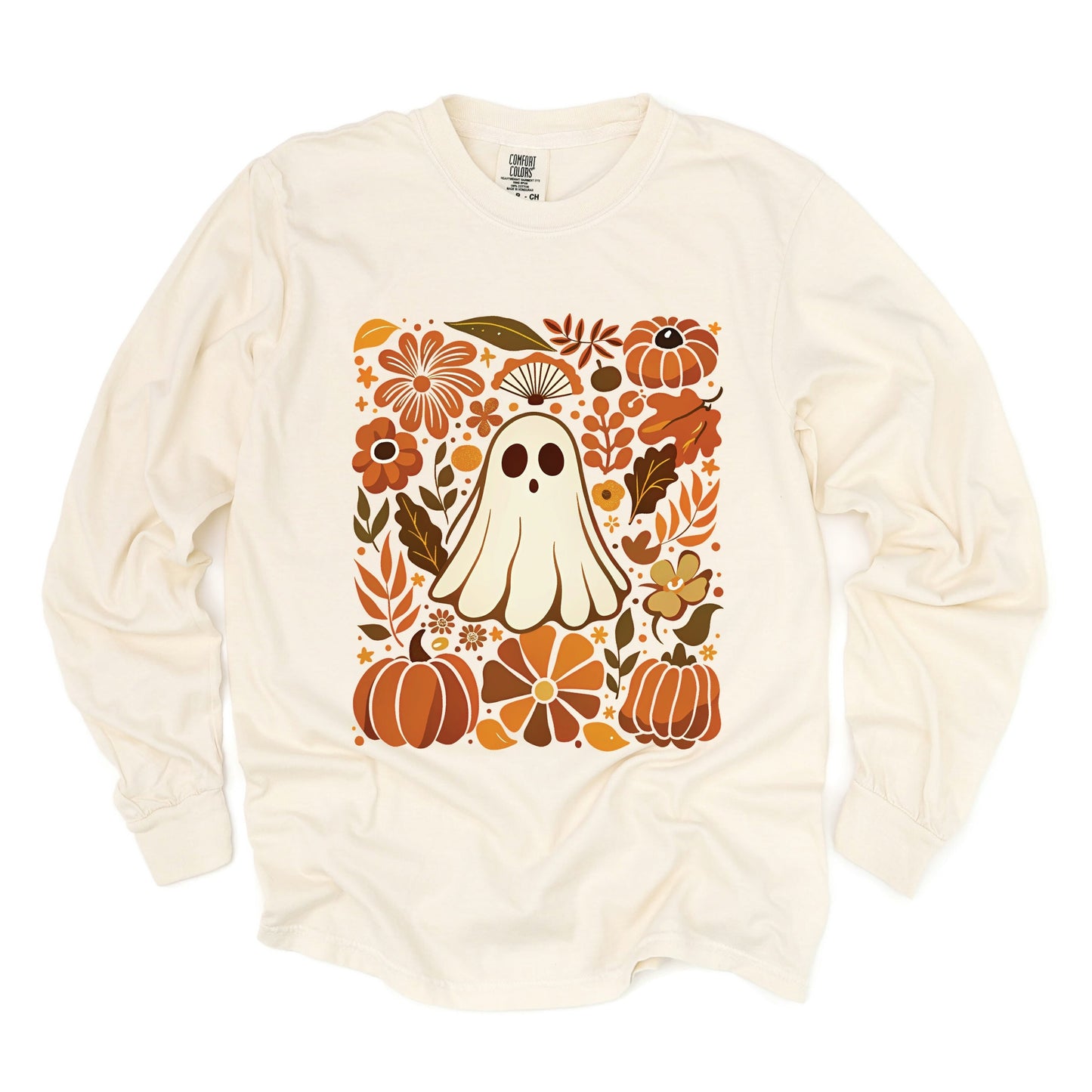 Ghost Floral Collage - Womens Garment Dyed Long Sleeve