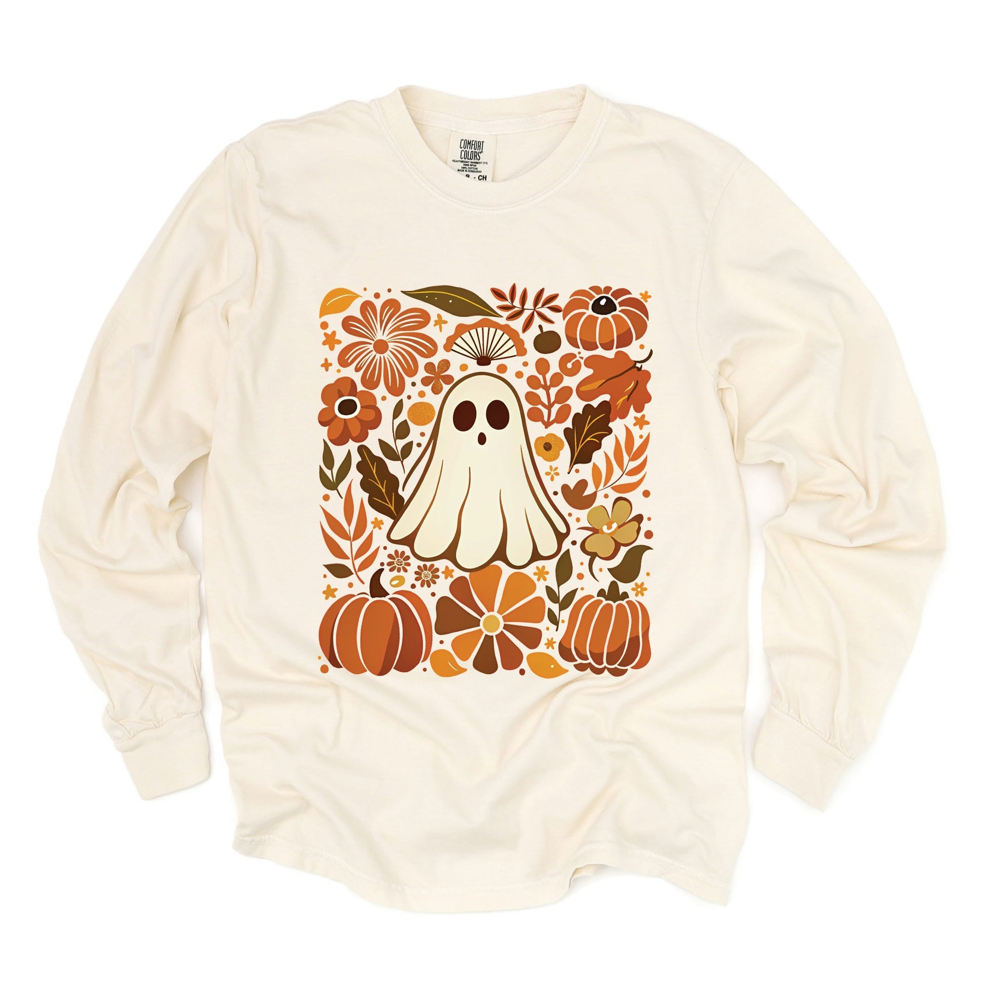 Ghost Floral Collage - Womens Garment Dyed Long Sleeve