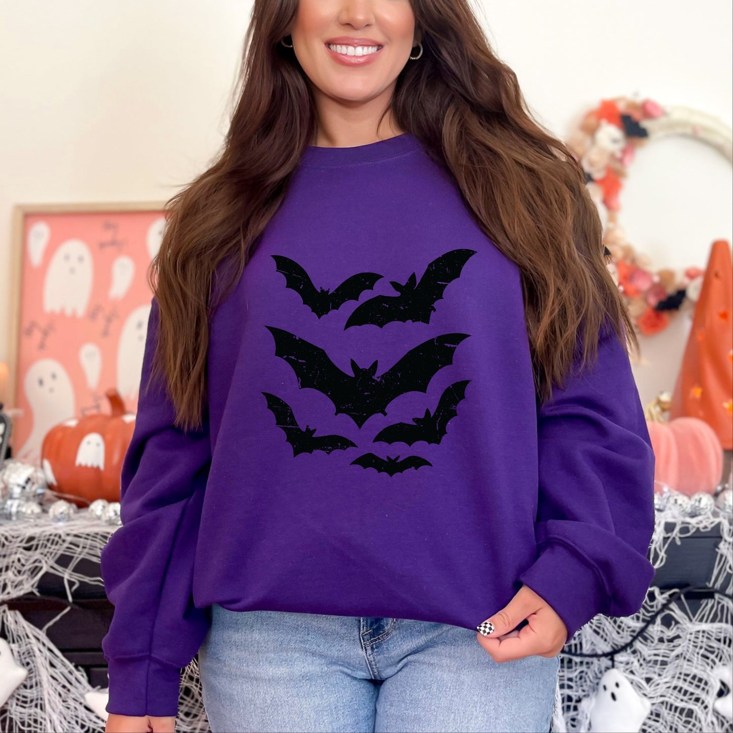 Halloween Bats Distressed -  Womens Sweatshirt