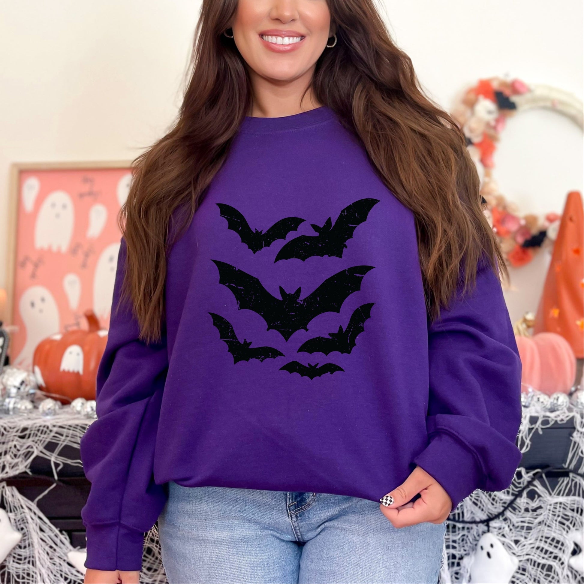 Halloween Bats Distressed -  Womens Sweatshirt