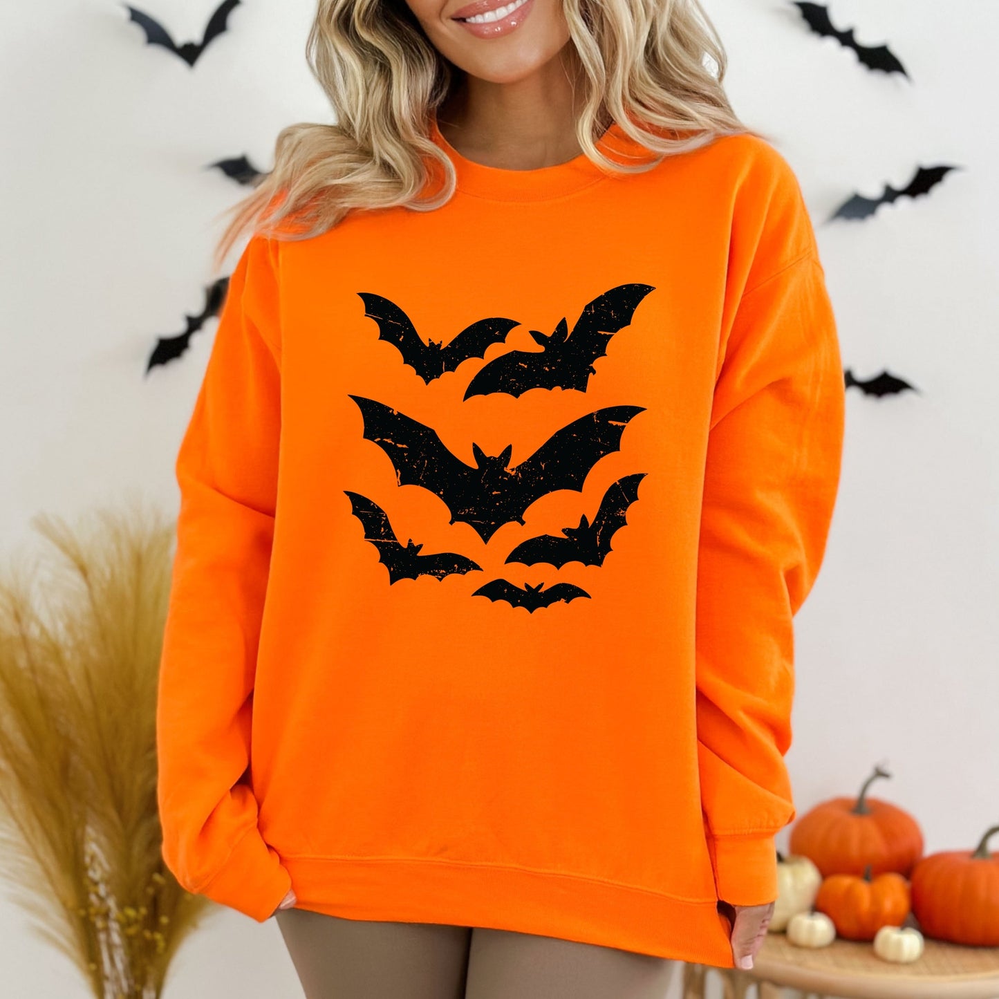 Halloween Bats Distressed -  Womens Sweatshirt