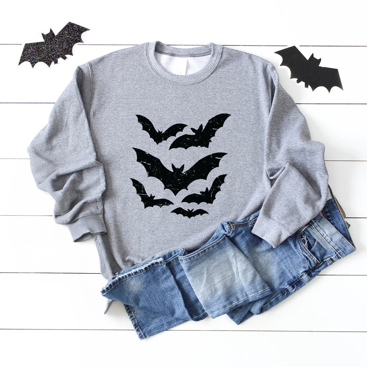 Halloween Bats Distressed -  Womens Sweatshirt