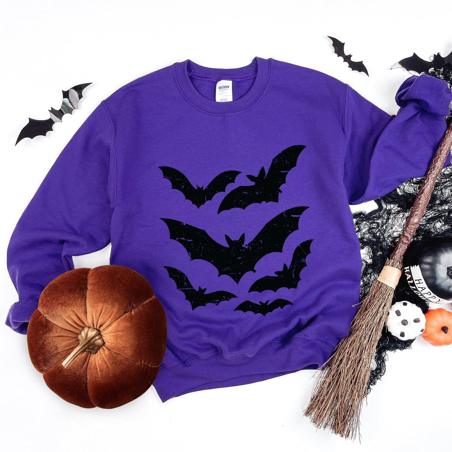 Halloween Bats Distressed -  Womens Sweatshirt