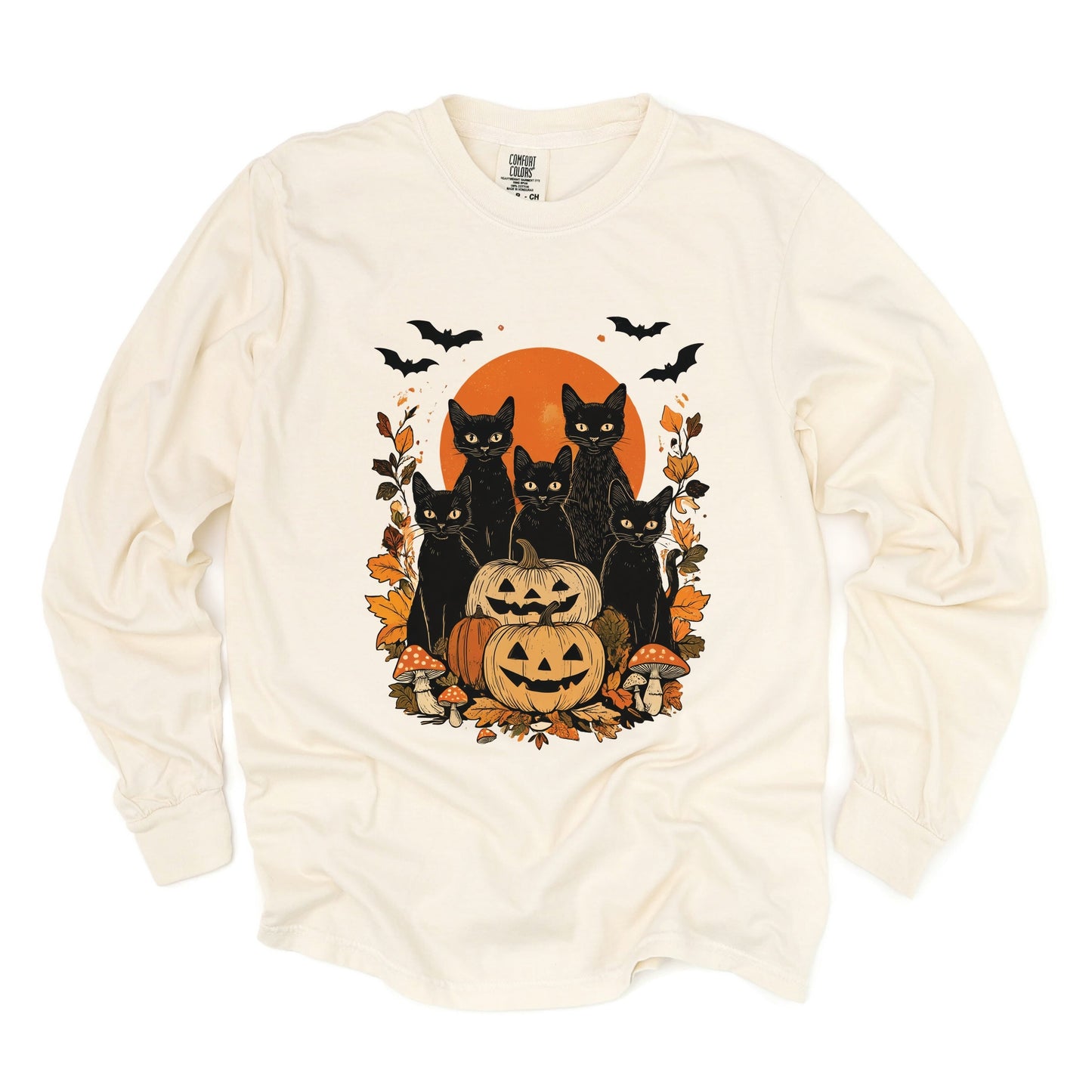 Black Cats Pumpkin Vintage - Womens Garment Dyed Long Sleeve