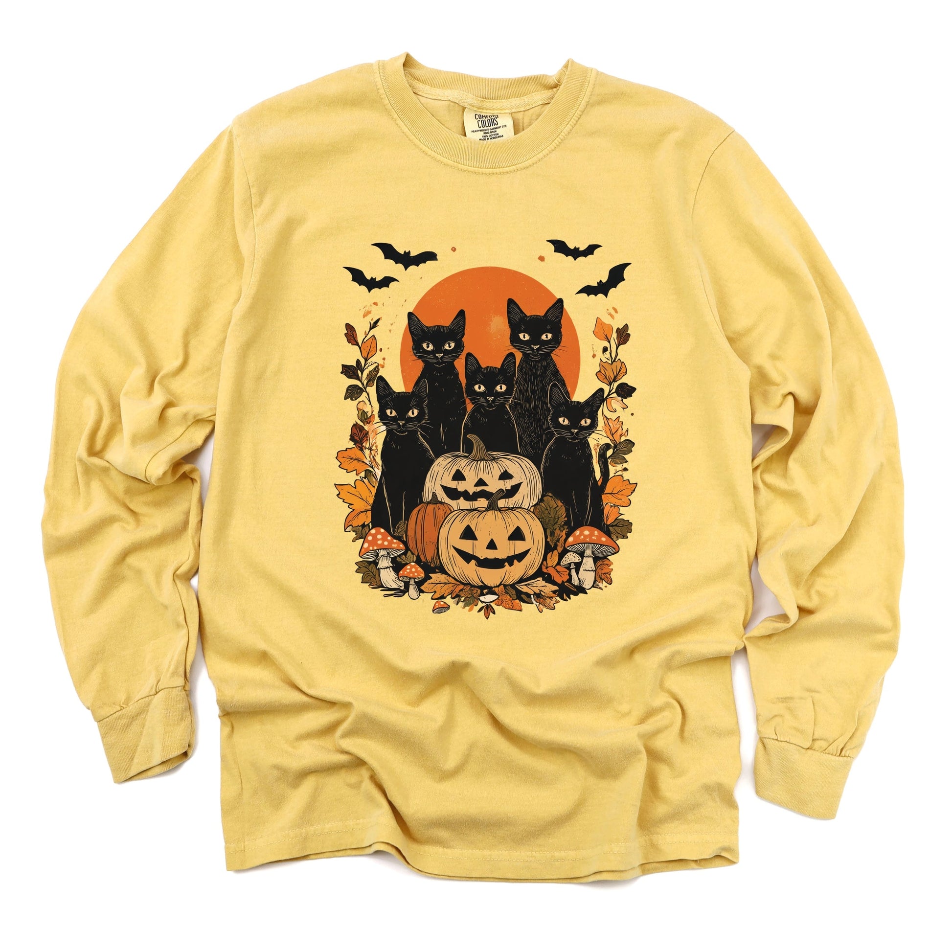 Black Cats Pumpkin Vintage - Womens Garment Dyed Long Sleeve
