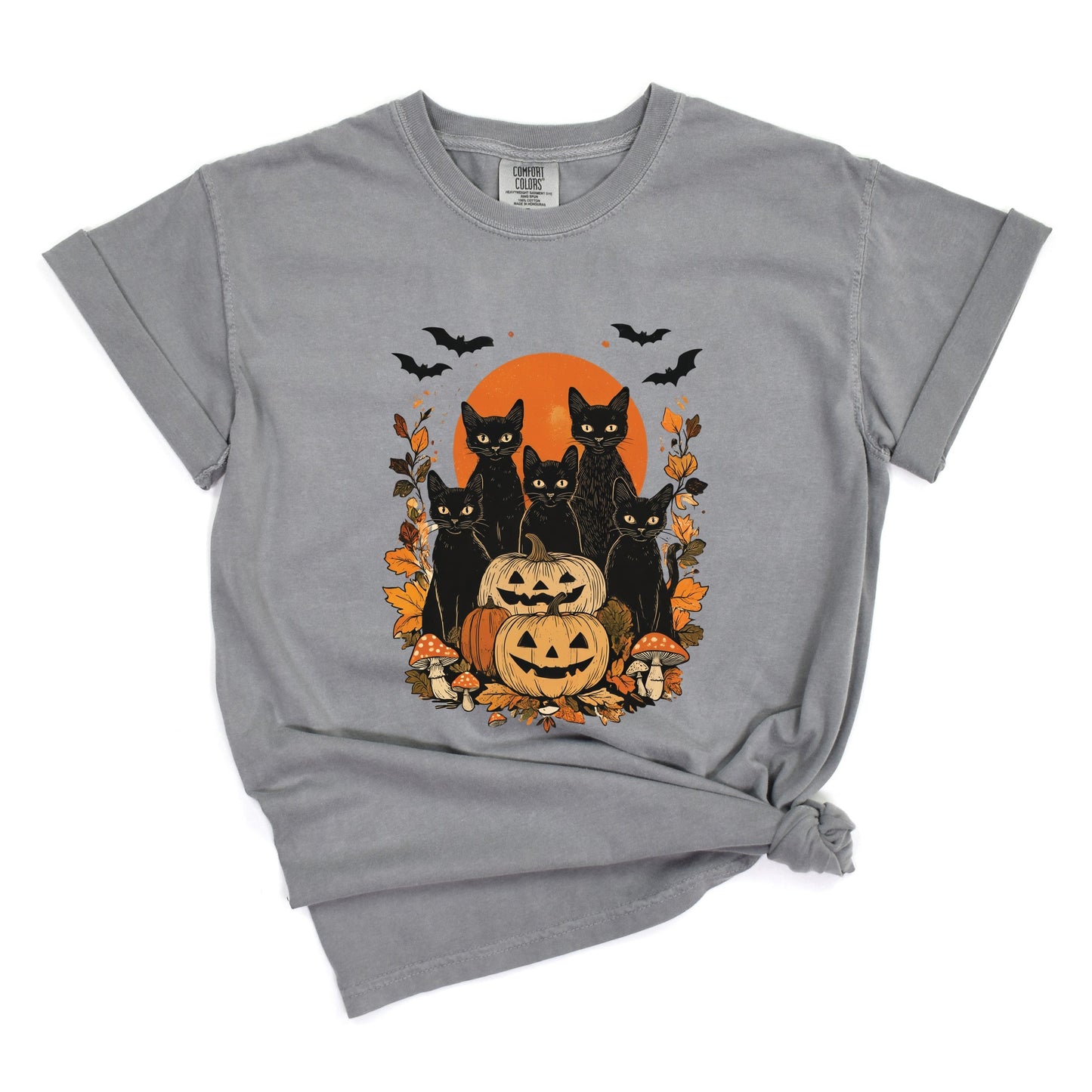 Black Cats Pumpkin Vintage - Womens Garment Dyed Tee