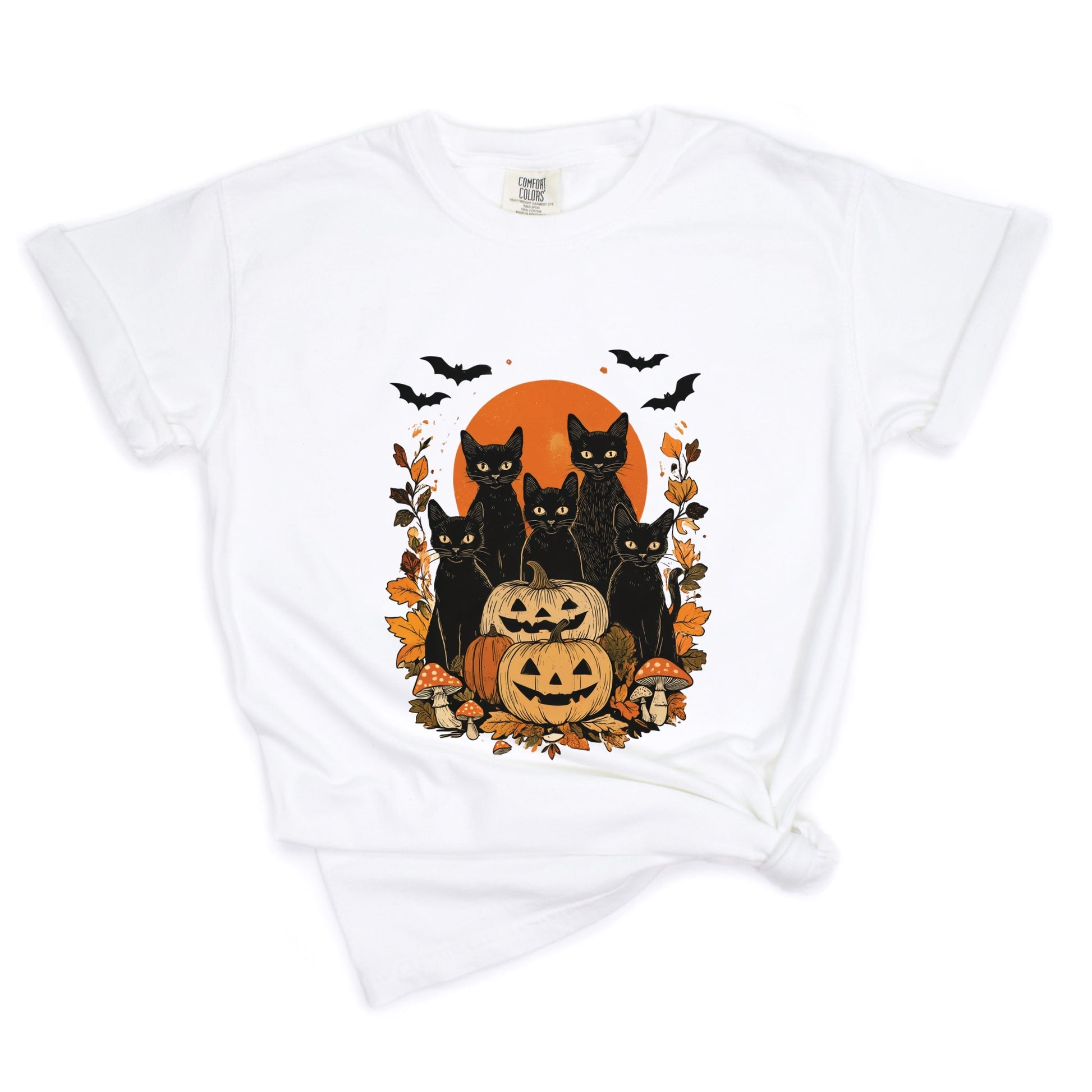Black Cats Pumpkin Vintage - Womens Garment Dyed Tee