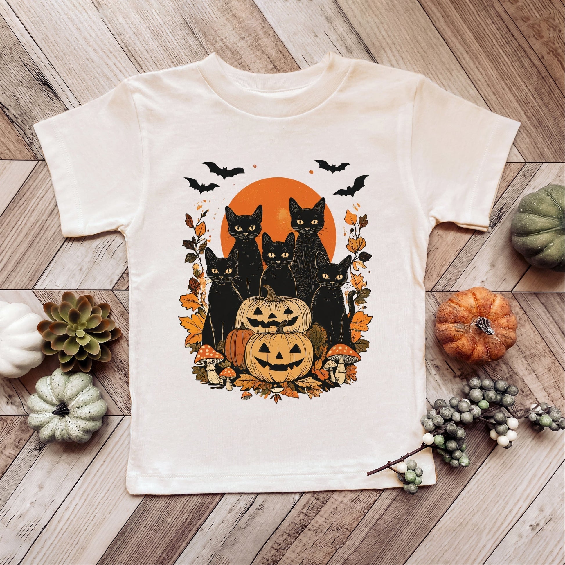 Black Cats Pumpkin Vintage - Toddler Short Sleeve Graphic T-Shirt and Youth Short Sleeve Graphic T-Shirt