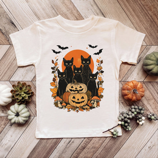 Black Cats Pumpkin Vintage - Toddler Short Sleeve Graphic T-Shirt and Youth Short Sleeve Graphic T-Shirt