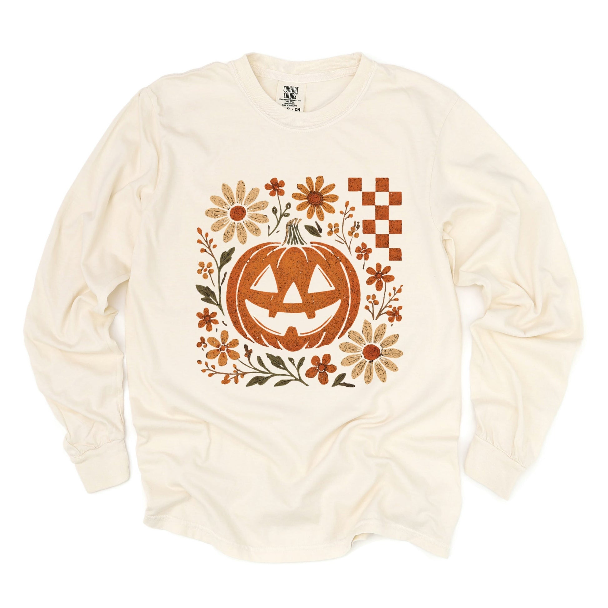 Pumpkin Floral Grunge - Garment Dyed Long Sleeve
