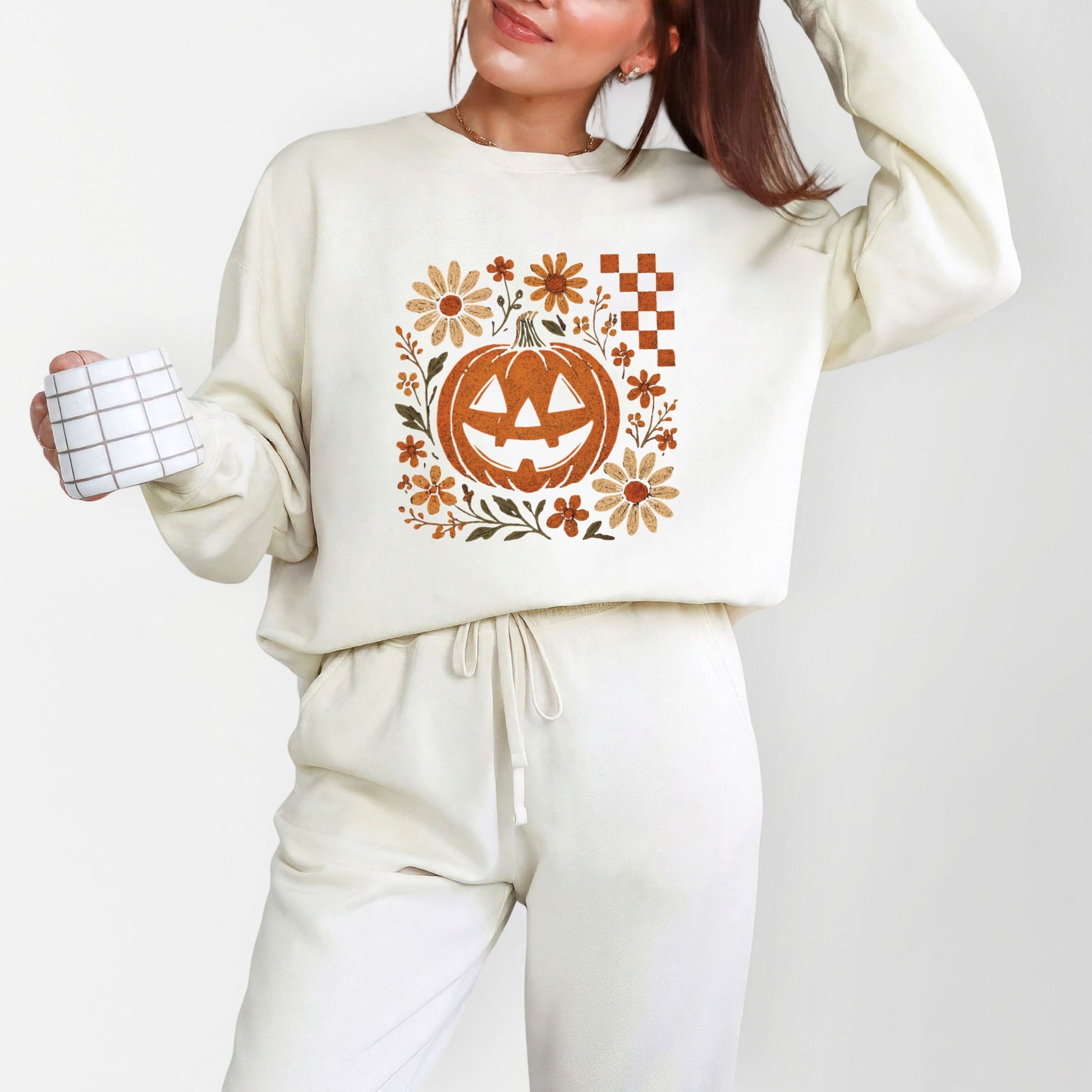 Pumpkin Floral Grunge - Lightweight Garment Dyed Sweatshirt