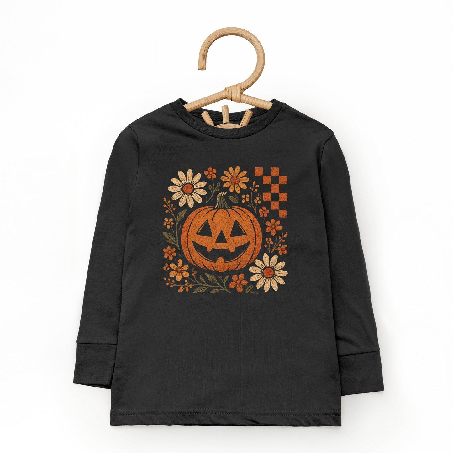 Pumpkin Floral Grunge - Youth Long Sleeve Graphic T-Shirt and Toddler Long Sleeve Graphic Tee