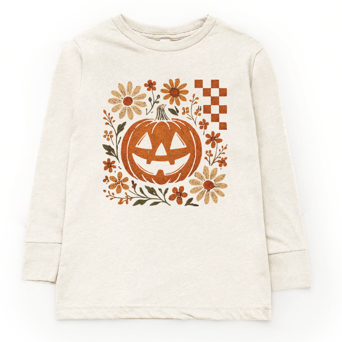 Pumpkin Floral Grunge - Youth Long Sleeve Graphic T-Shirt and Toddler Long Sleeve Graphic Tee