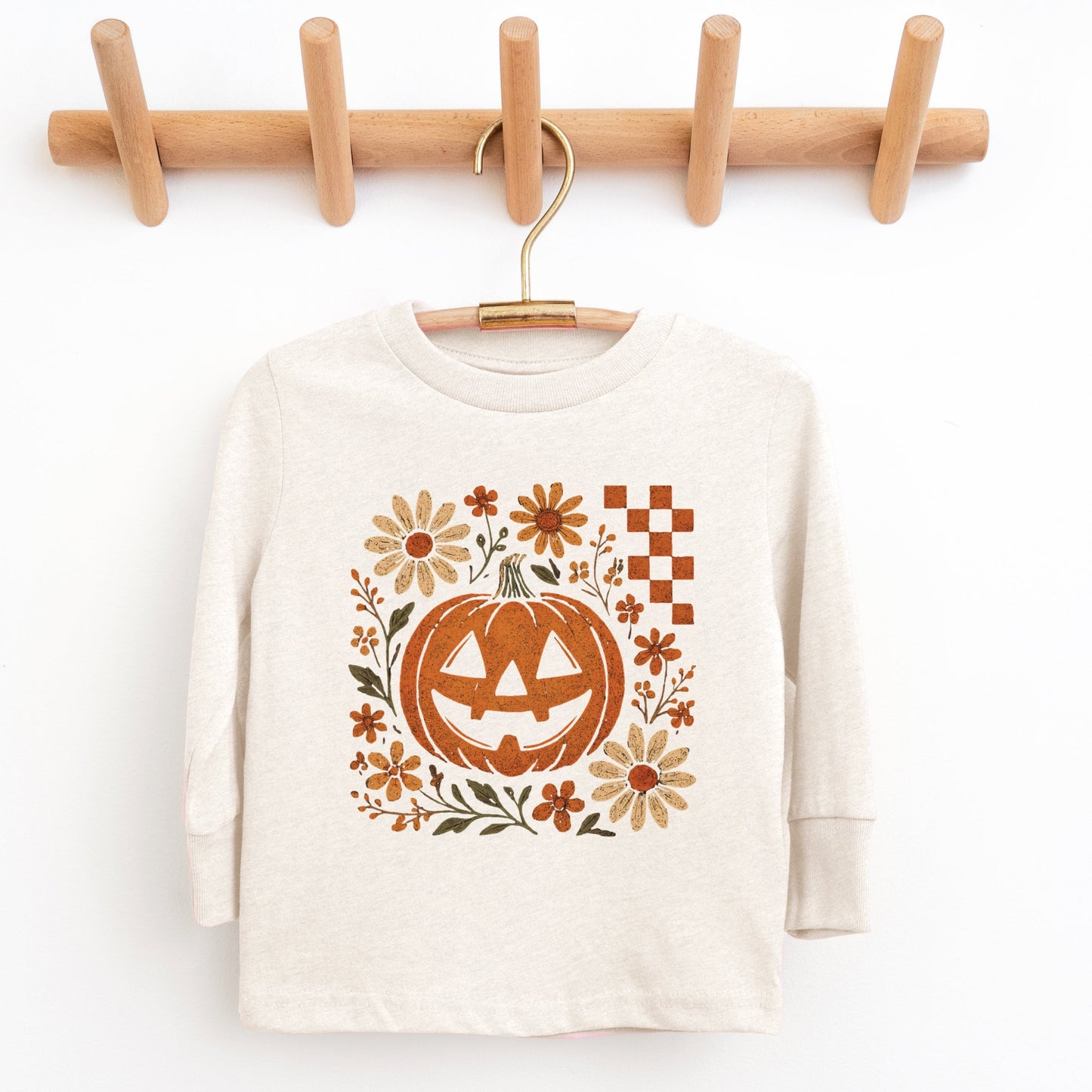 Pumpkin Floral Grunge - Youth Long Sleeve Graphic T-Shirt and Toddler Long Sleeve Graphic Tee