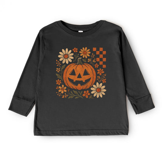 Pumpkin Floral Grunge - Youth Long Sleeve Graphic T-Shirt and Toddler Long Sleeve Graphic Tee