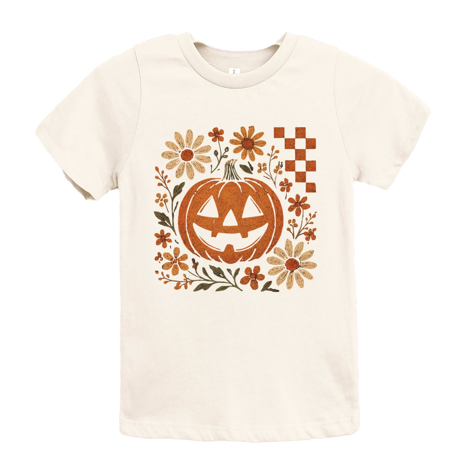 Pumpkin Floral Grunge - Youth Short Sleeve Graphic T-Shirt and Toddler Short Sleeve Graphic T-Shirt