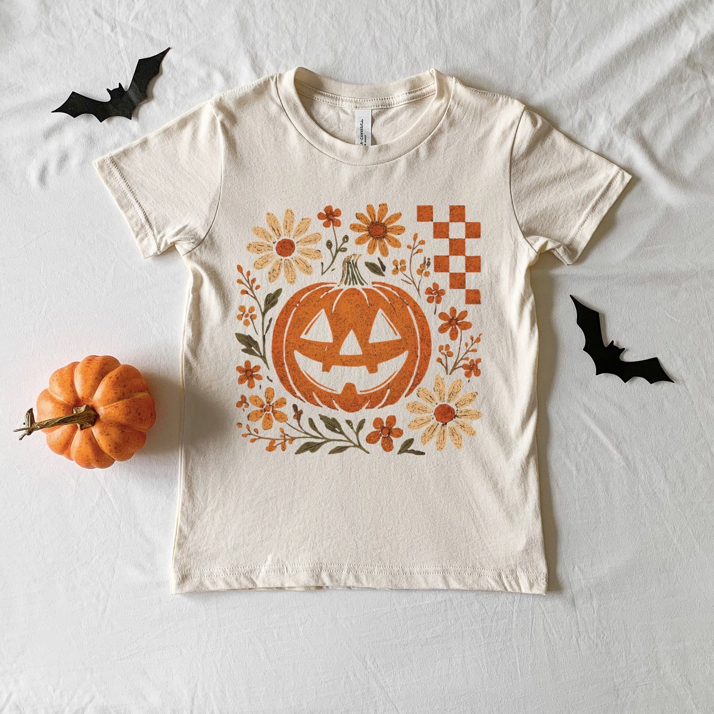 Pumpkin Floral Grunge - Youth Short Sleeve Graphic T-Shirt and Toddler Short Sleeve Graphic T-Shirt