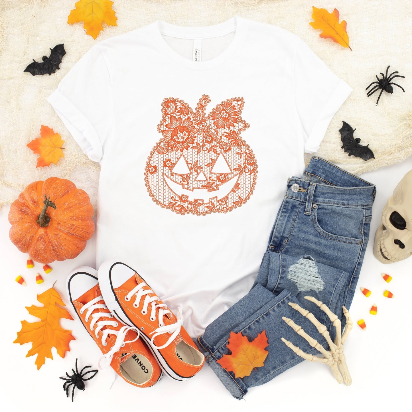 Pumpkin Doily Coquette - Youth Short Sleeve Graphic T-Shirt and Toddler Short Sleeve Graphic T-Shirt