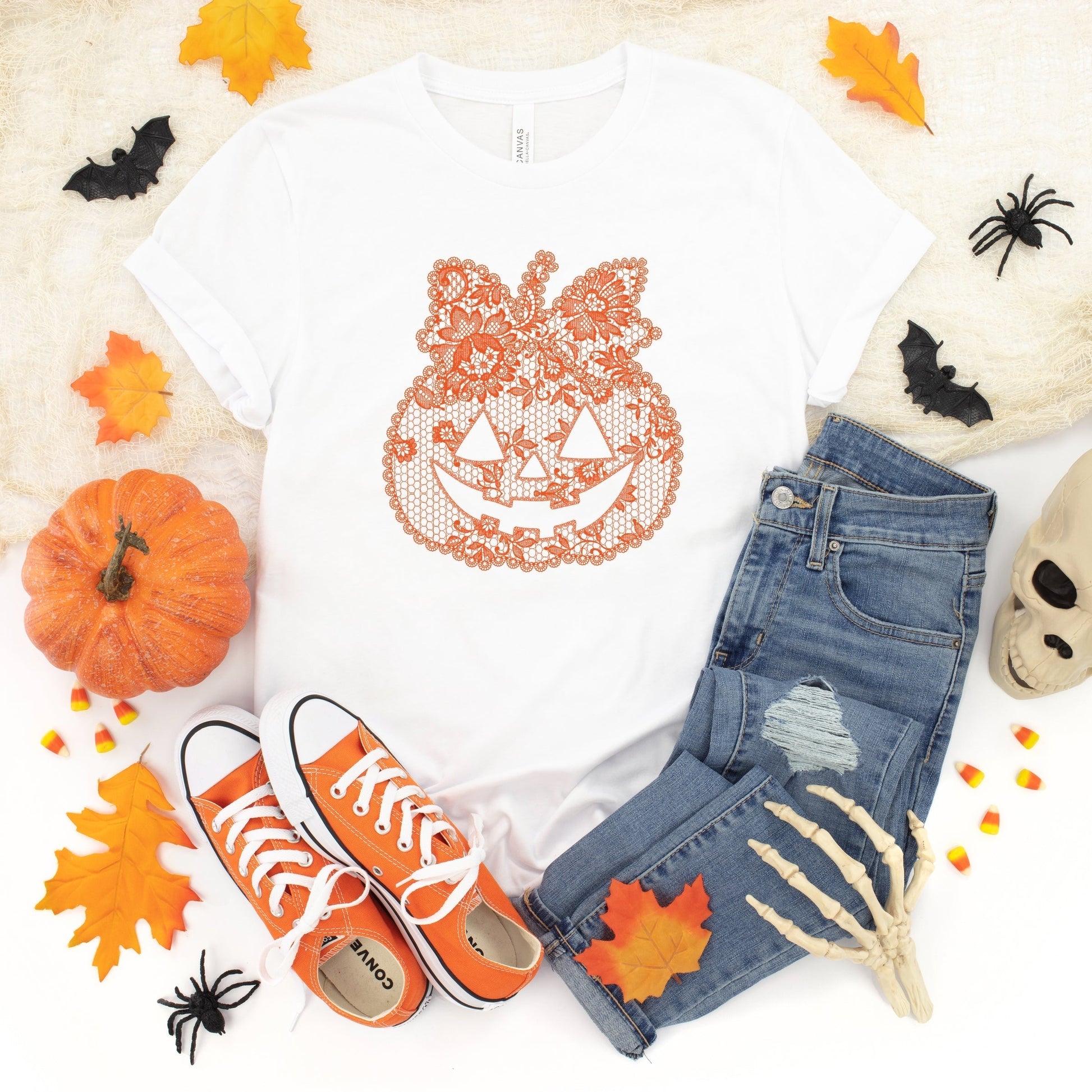 Pumpkin Doily Coquette - Youth Short Sleeve Graphic T-Shirt and Toddler Short Sleeve Graphic T-Shirt