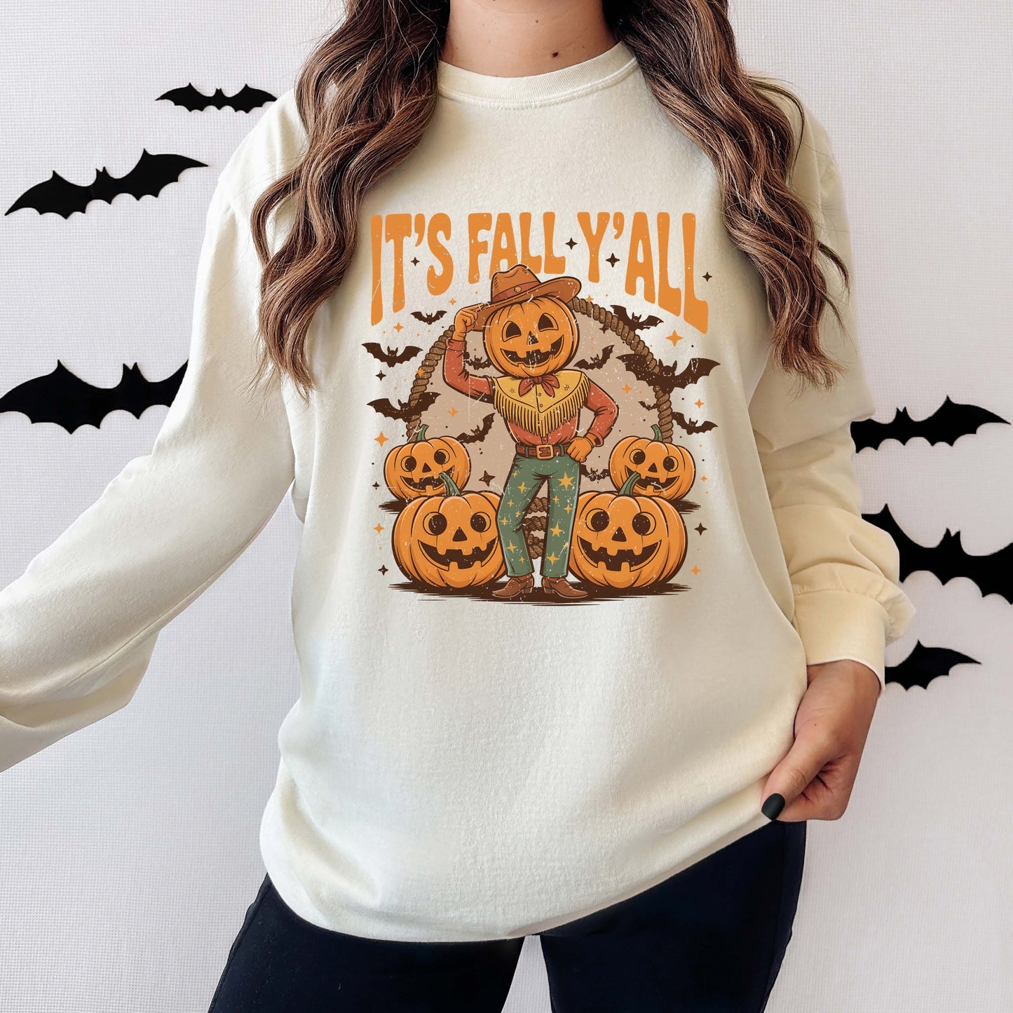 It's Fall Y'all Pumpkin Cowboy - Garment Dyed Long Sleeve