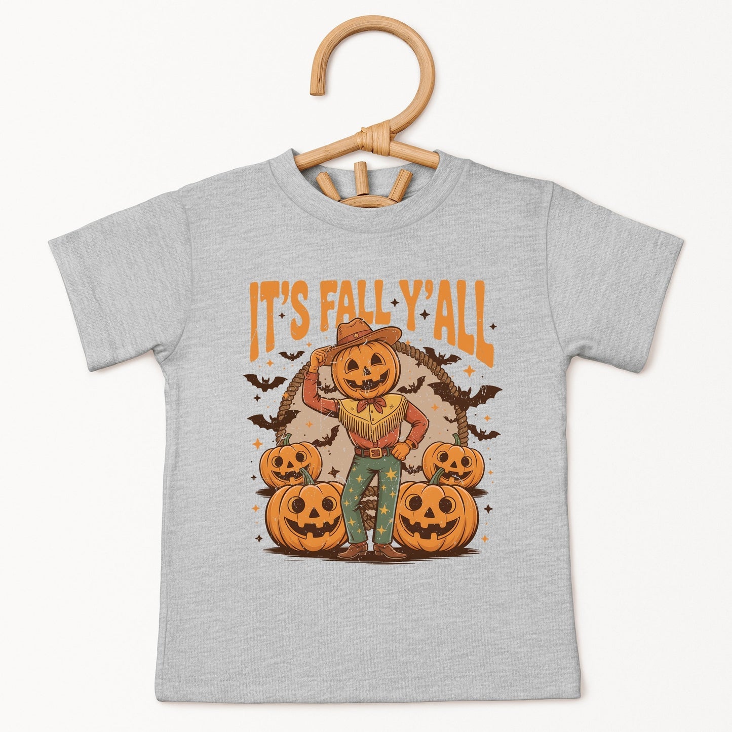 It's Fall Y'all Pumpkin Cowboy - Youth Short Sleeve Graphic T-Shirt and Toddler Short Sleeve Graphic T-Shirt