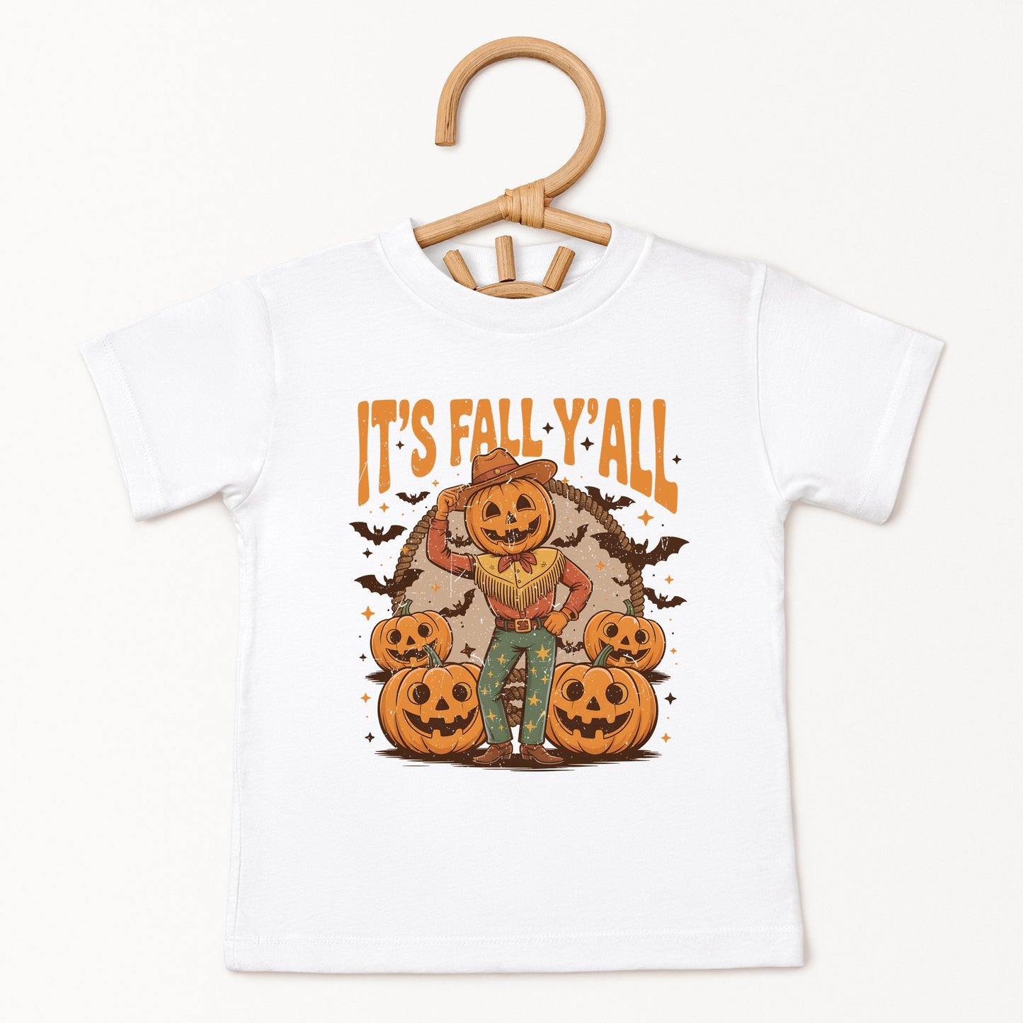 It's Fall Y'all Pumpkin Cowboy - Youth Short Sleeve Graphic T-Shirt and Toddler Short Sleeve Graphic T-Shirt