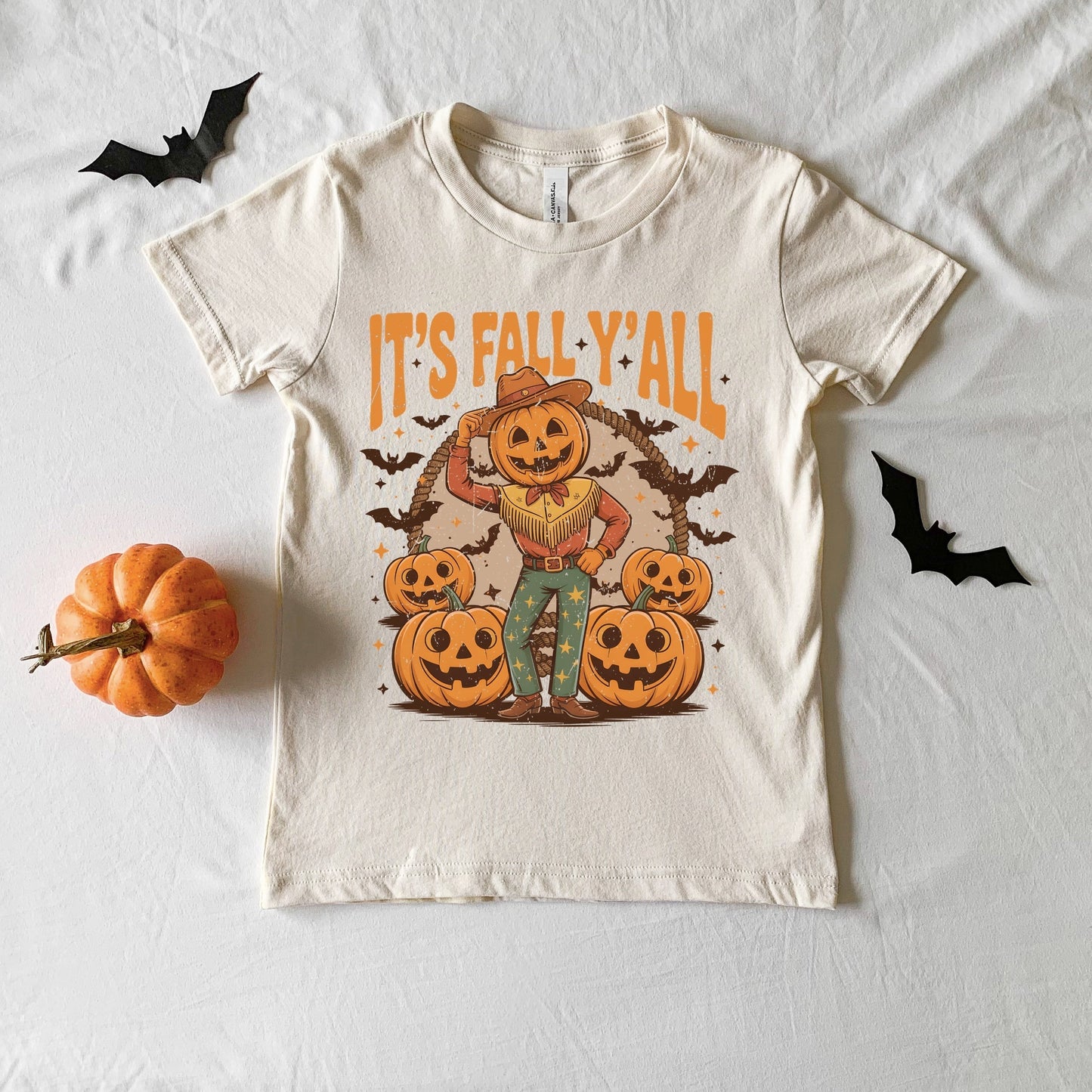 It's Fall Y'all Pumpkin Cowboy - Youth Short Sleeve Graphic T-Shirt and Toddler Short Sleeve Graphic T-Shirt