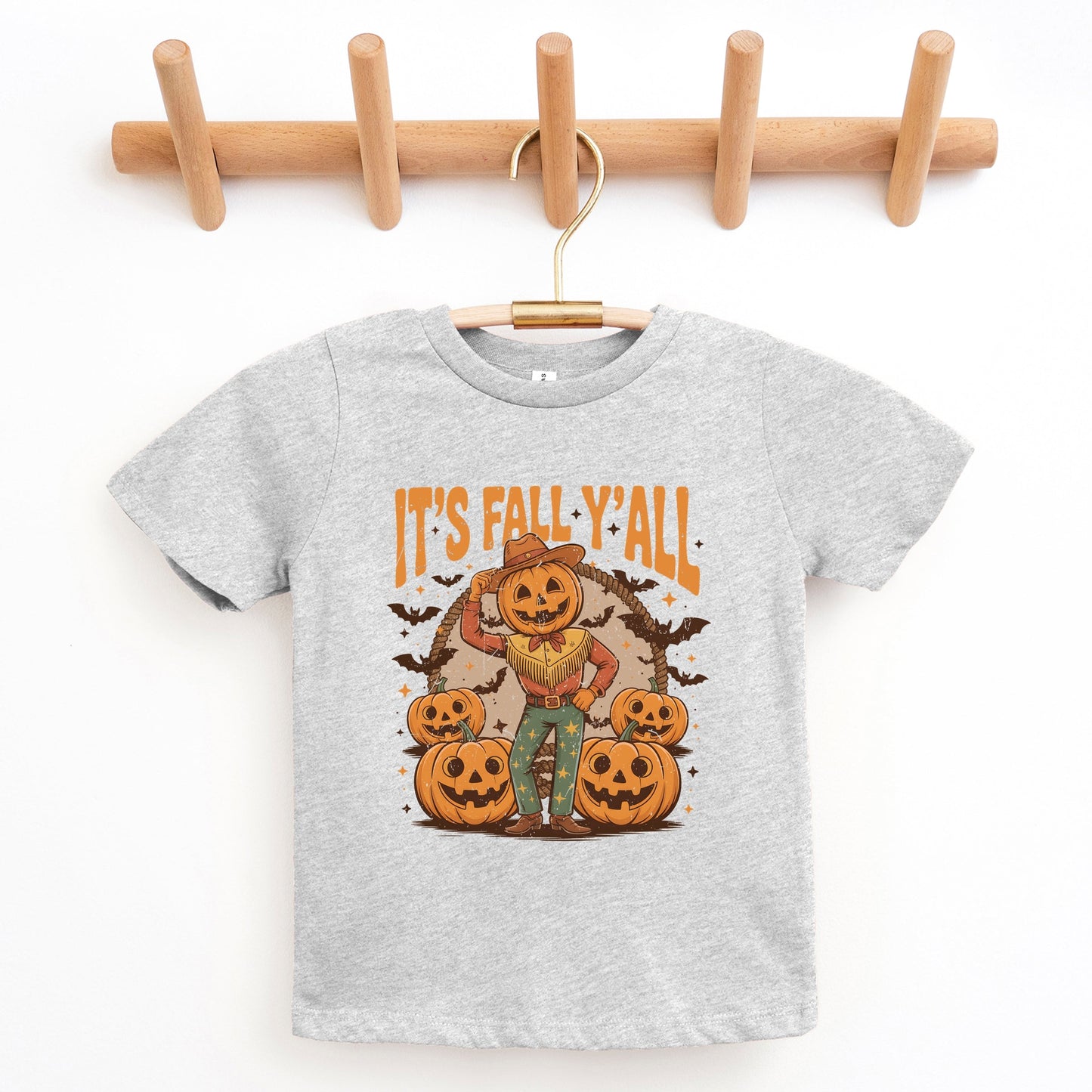 It's Fall Y'all Pumpkin Cowboy - Youth Short Sleeve Graphic T-Shirt and Toddler Short Sleeve Graphic T-Shirt