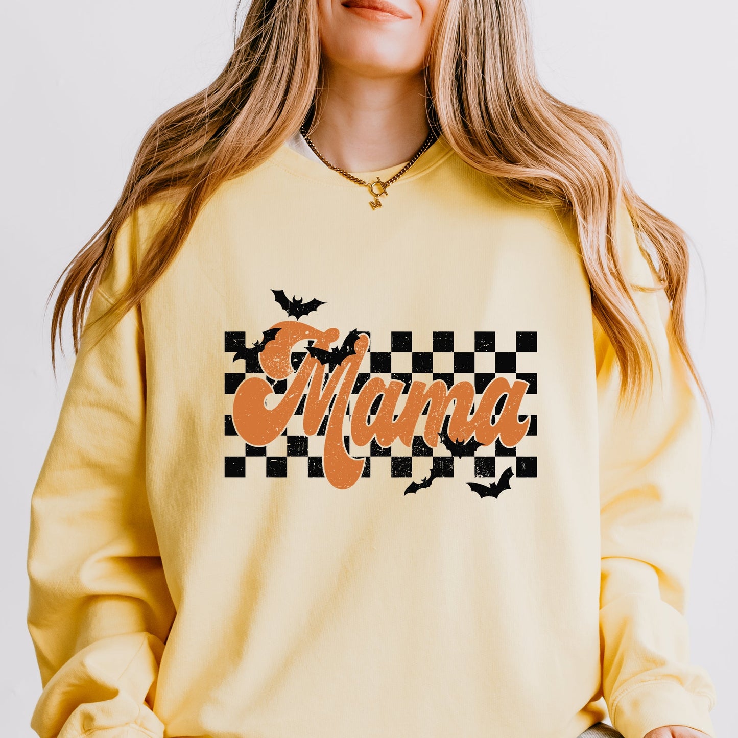 Mama Checkered Bats - Lightweight Garment Dyed Sweatshirt