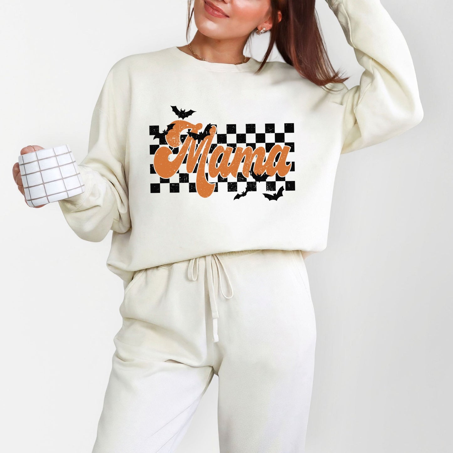 Mama Checkered Bats - Lightweight Garment Dyed Sweatshirt