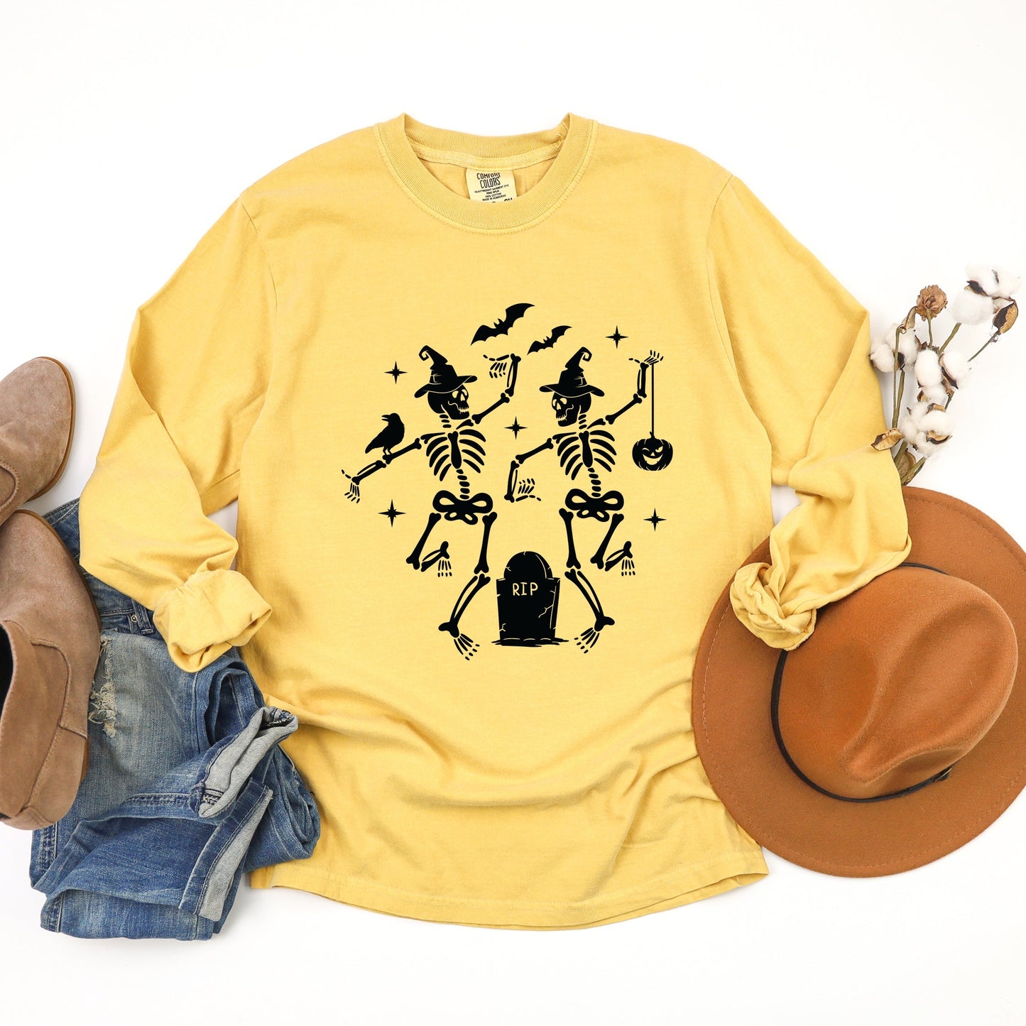 Two Skeletons Dancing Grave - Garment Dyed Long Sleeve