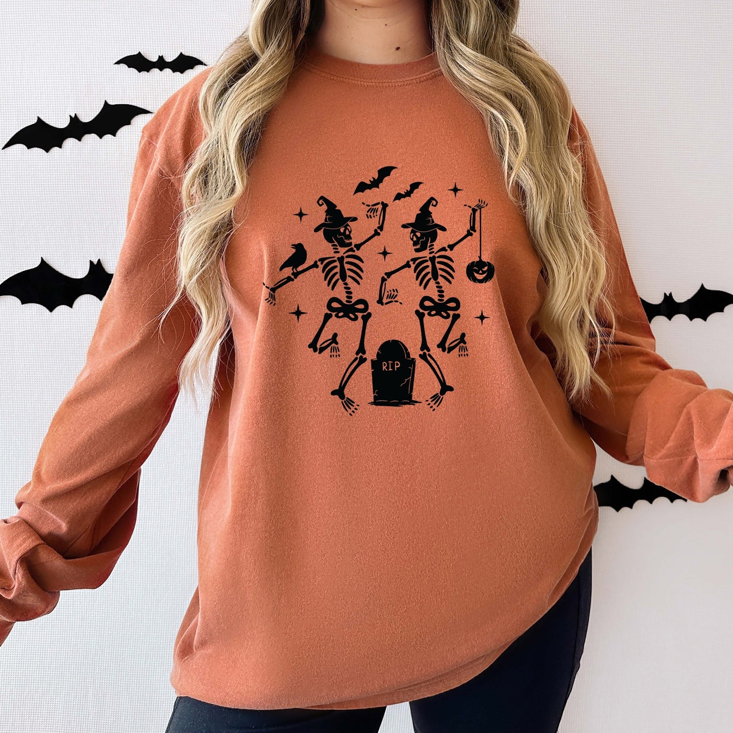 Two Skeletons Dancing Grave - Garment Dyed Long Sleeve