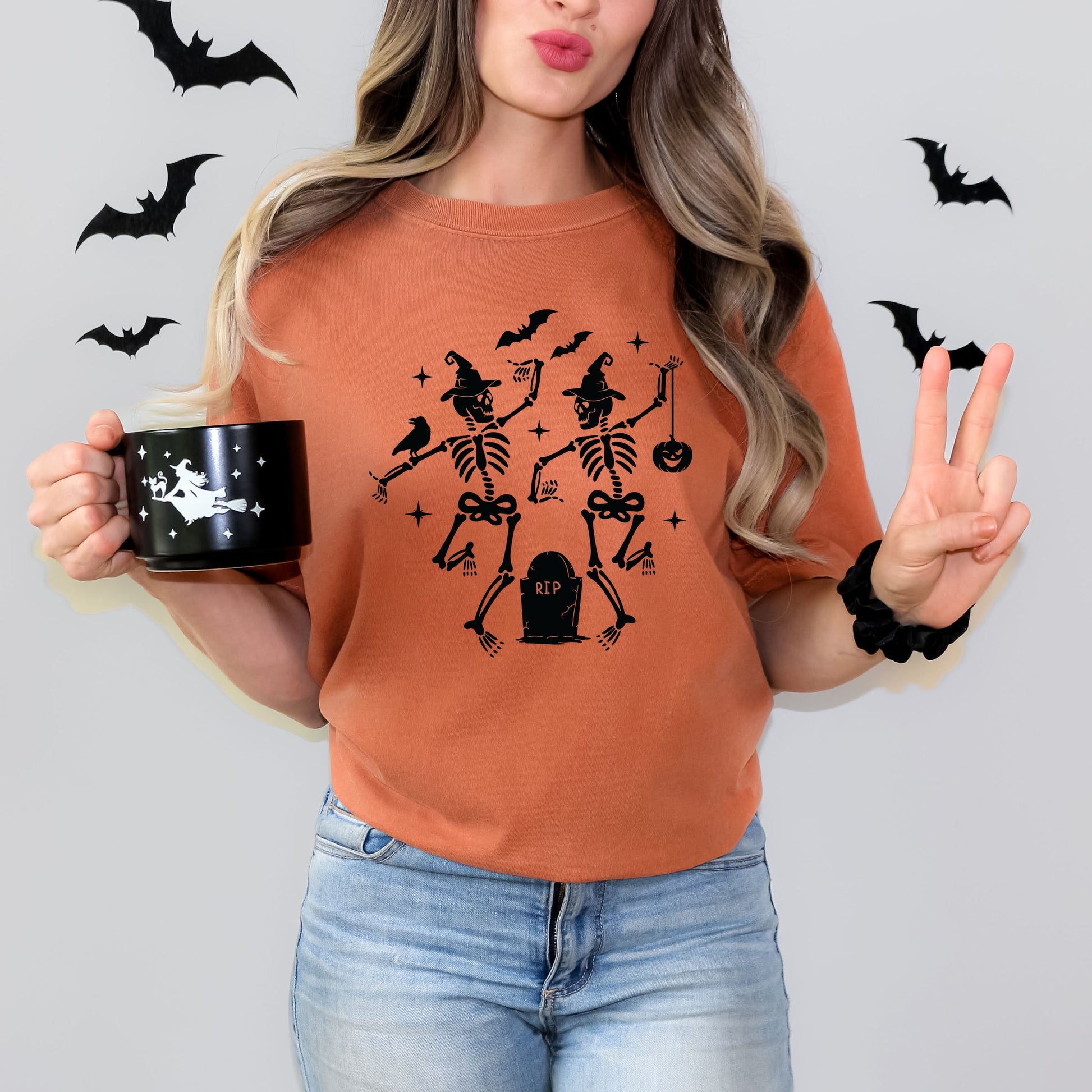 Two Skeletons Dancing Grave - Garment Dyed Tee