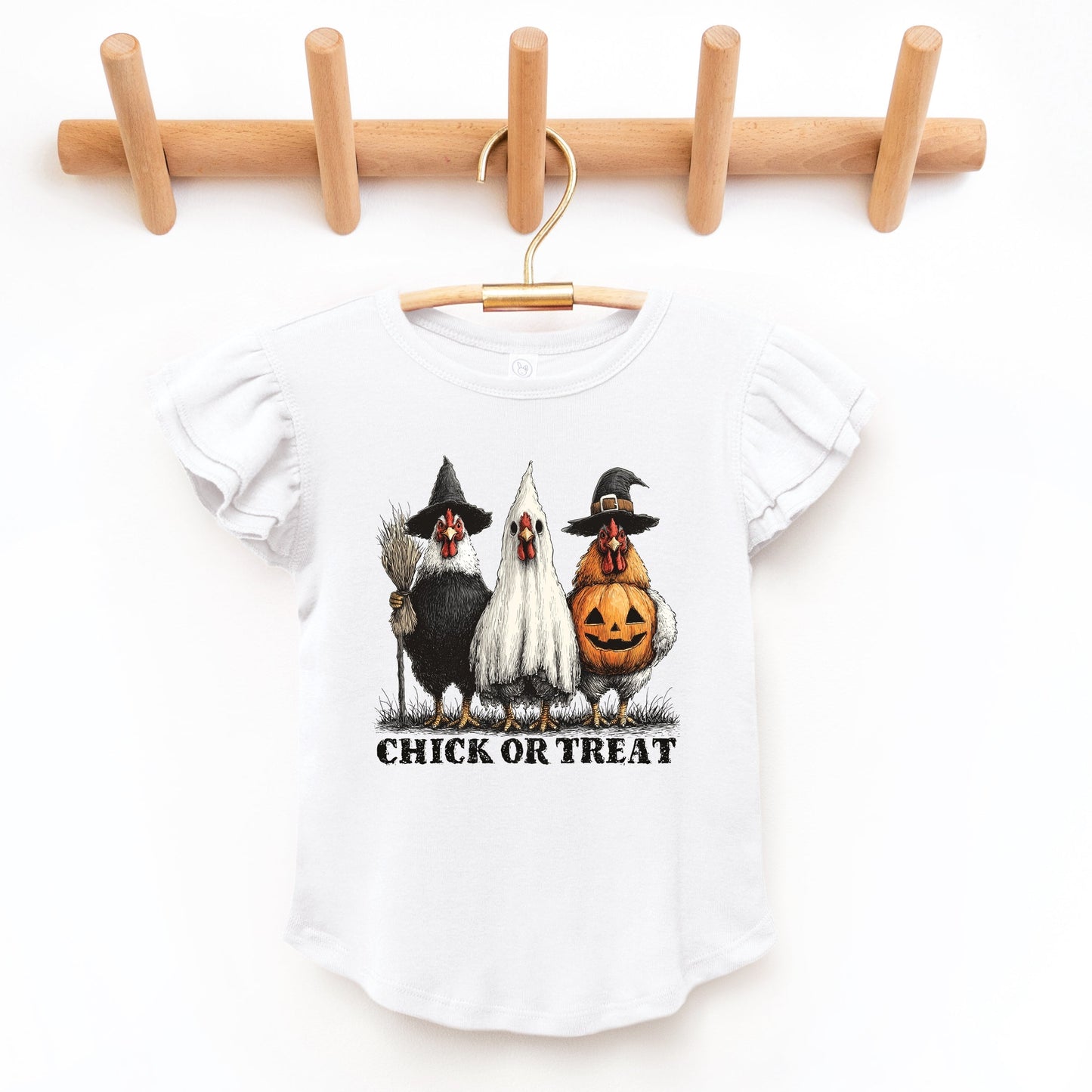 Chick or Treat Halloween Chickens - Flutter Sleeve Graphic T-Shirt