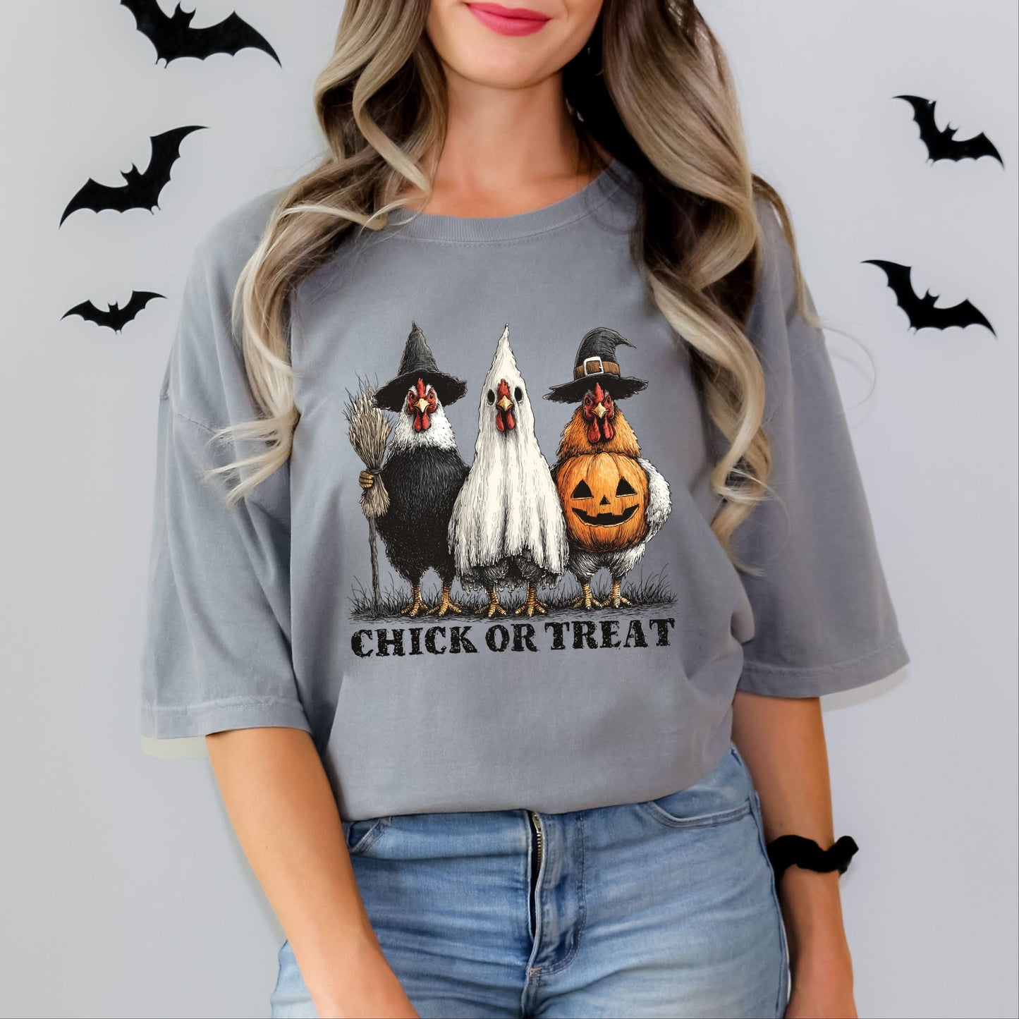 Chick or Treat Halloween Chickens - Garment Dyed Tee