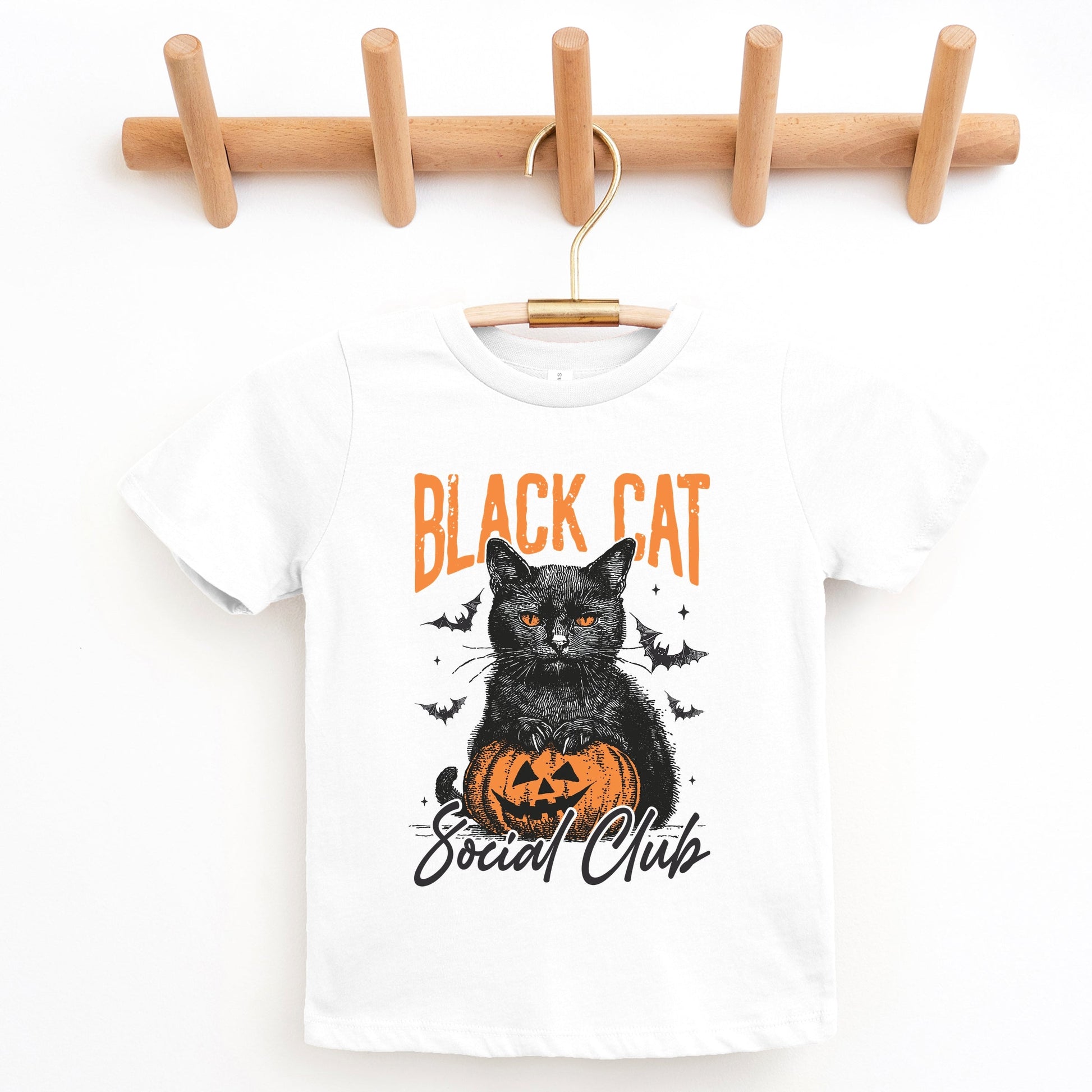 Black Cat Social Club Pumpkin - Youth Short Sleeve Graphic T-Shirt and Toddler Short Sleeve Graphic T-Shirt