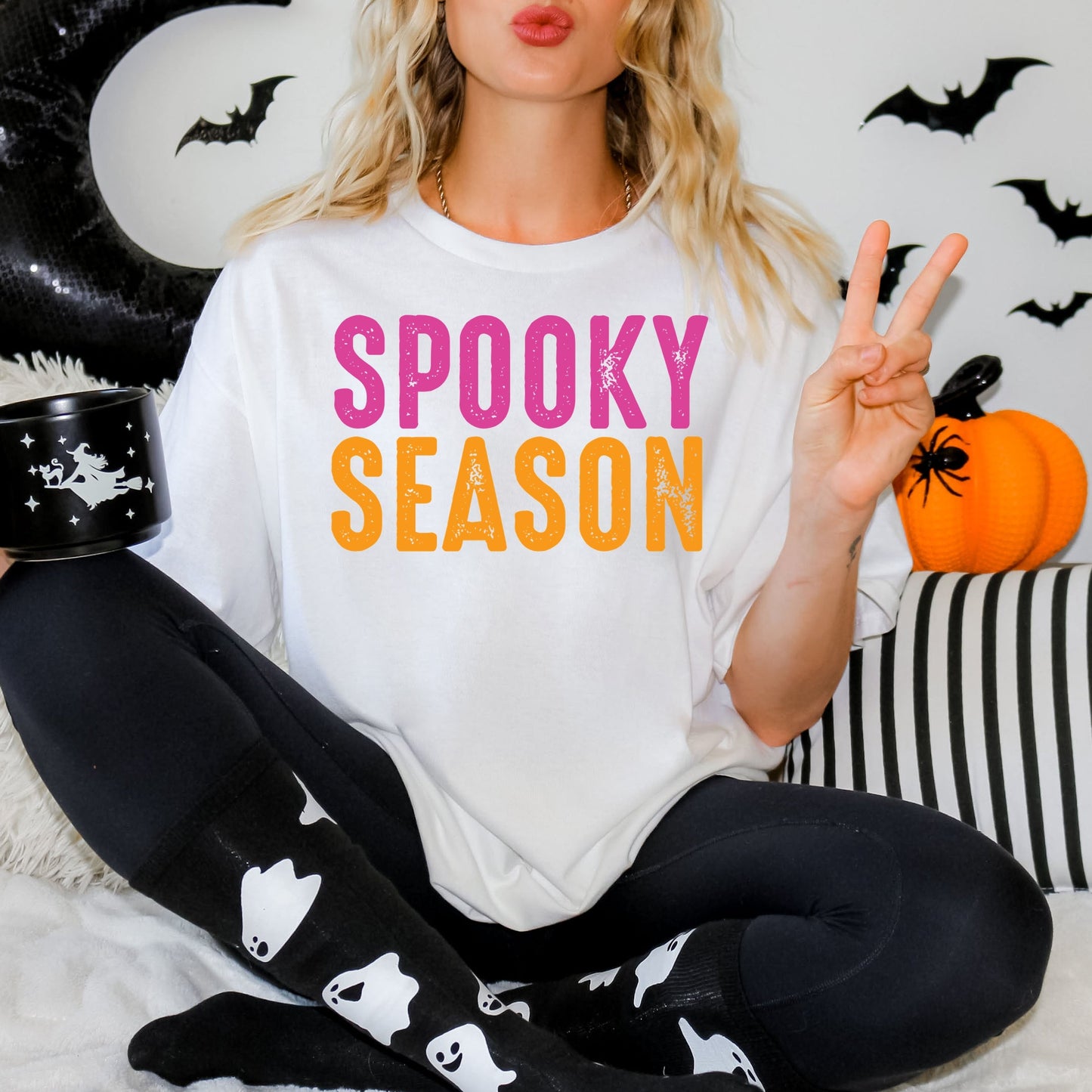 Spooky Season Bright Distressed - Women's Garment Dyed Graphic T-Shirt