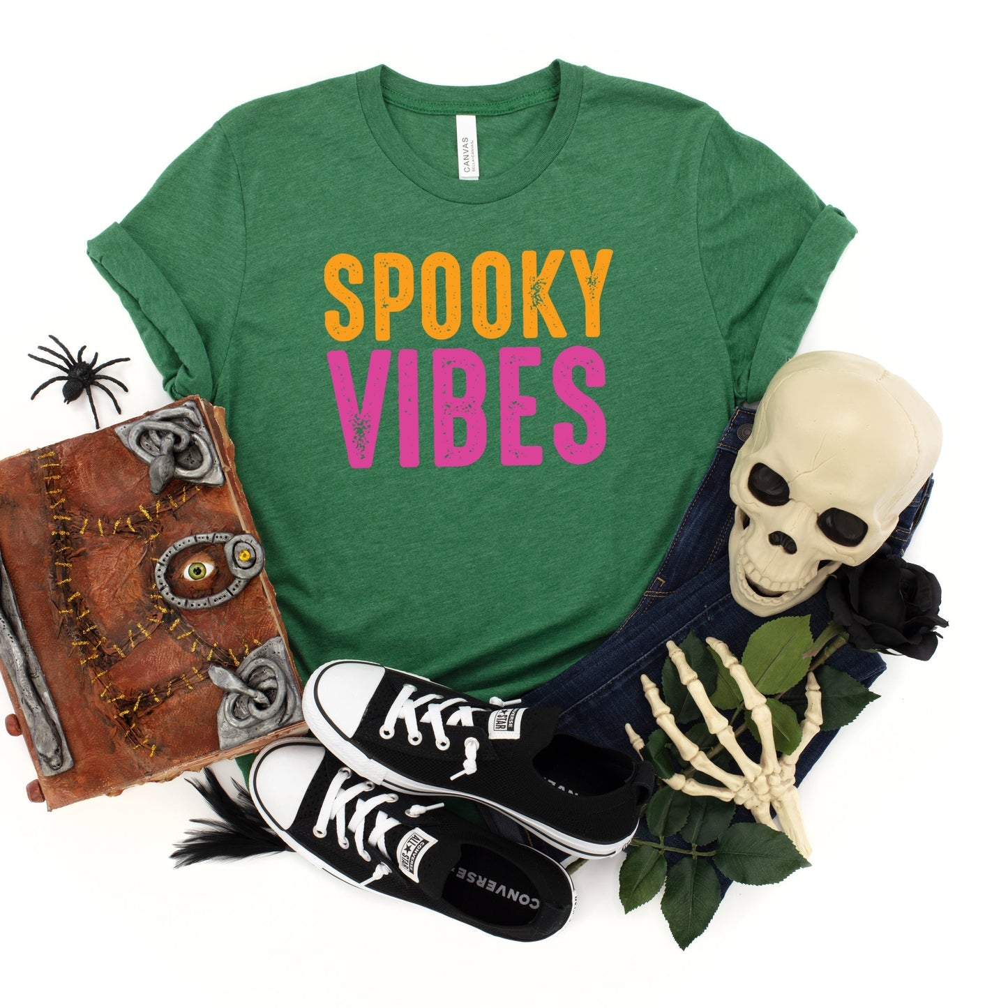 Spooky Vibes Bright Distressed - Youth Short Sleeve Graphic T-Shirt and Toddler Short Sleeve Graphic T-Shirt