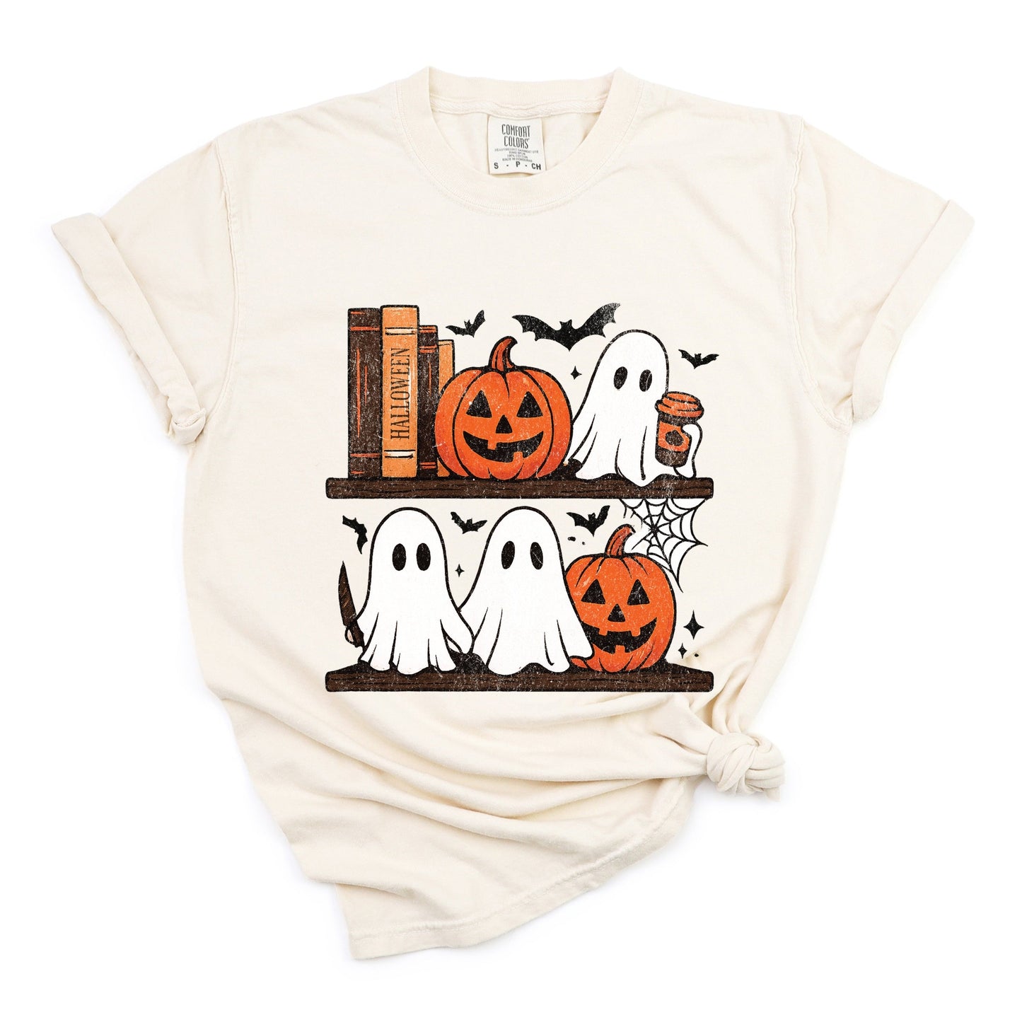 Halloween Bookshelf Ghosts - Garment Dyed Tee