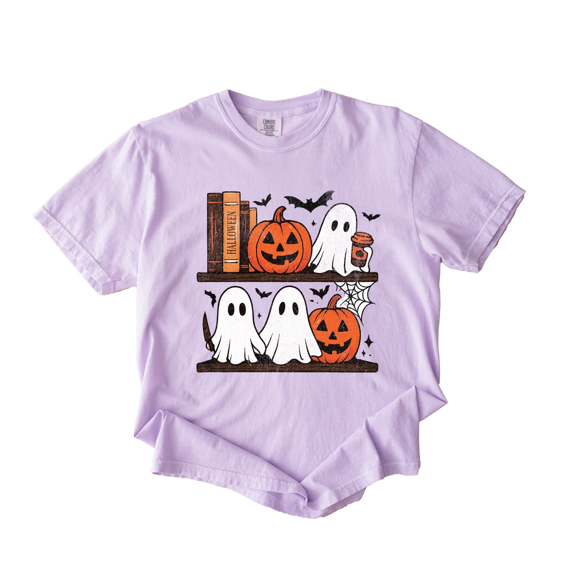 Halloween Bookshelf Ghosts - Garment Dyed Tee