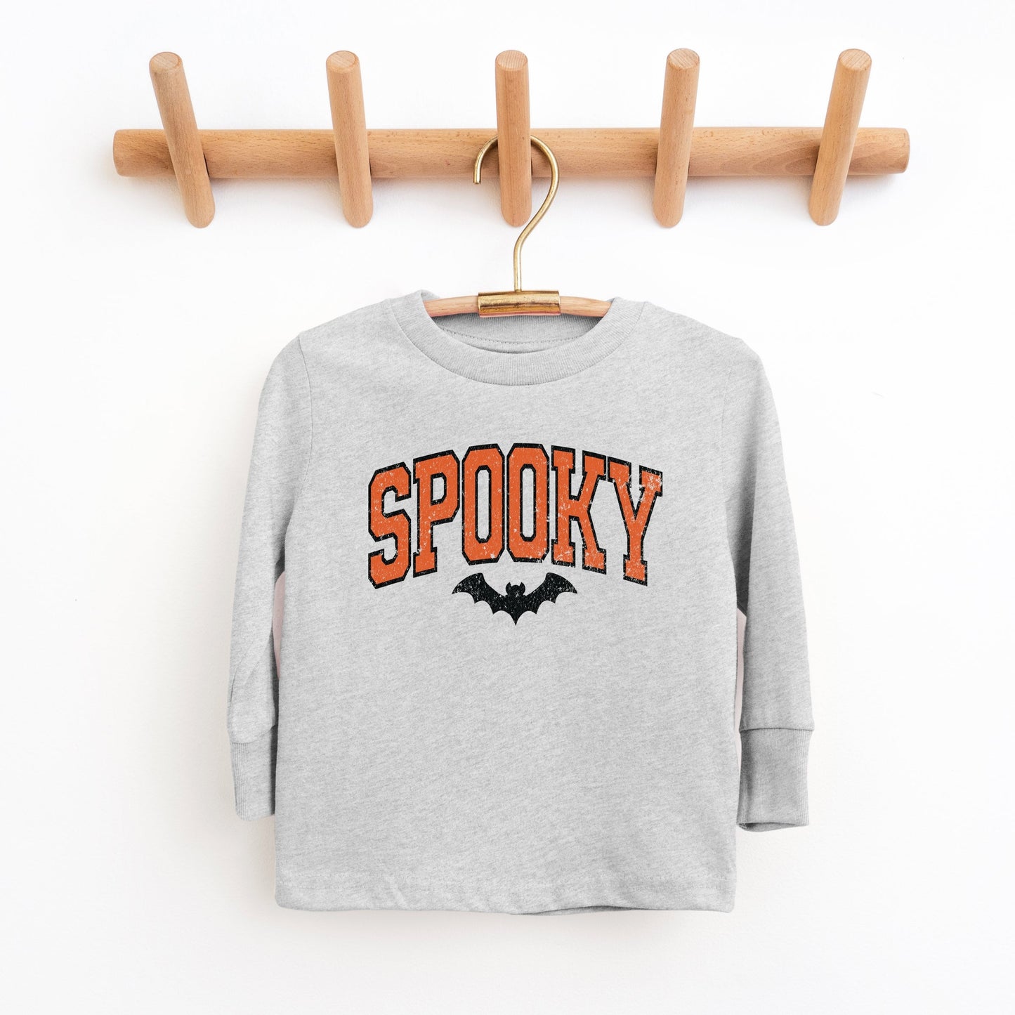 Varsity Spooky Bat Distressed - Toddler Long Sleeve Graphic Tee and Youth Long Sleeve Graphic T-Shirt