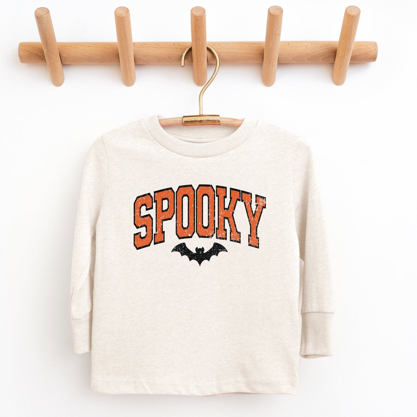 Varsity Spooky Bat Distressed - Toddler Long Sleeve Graphic Tee and Youth Long Sleeve Graphic T-Shirt