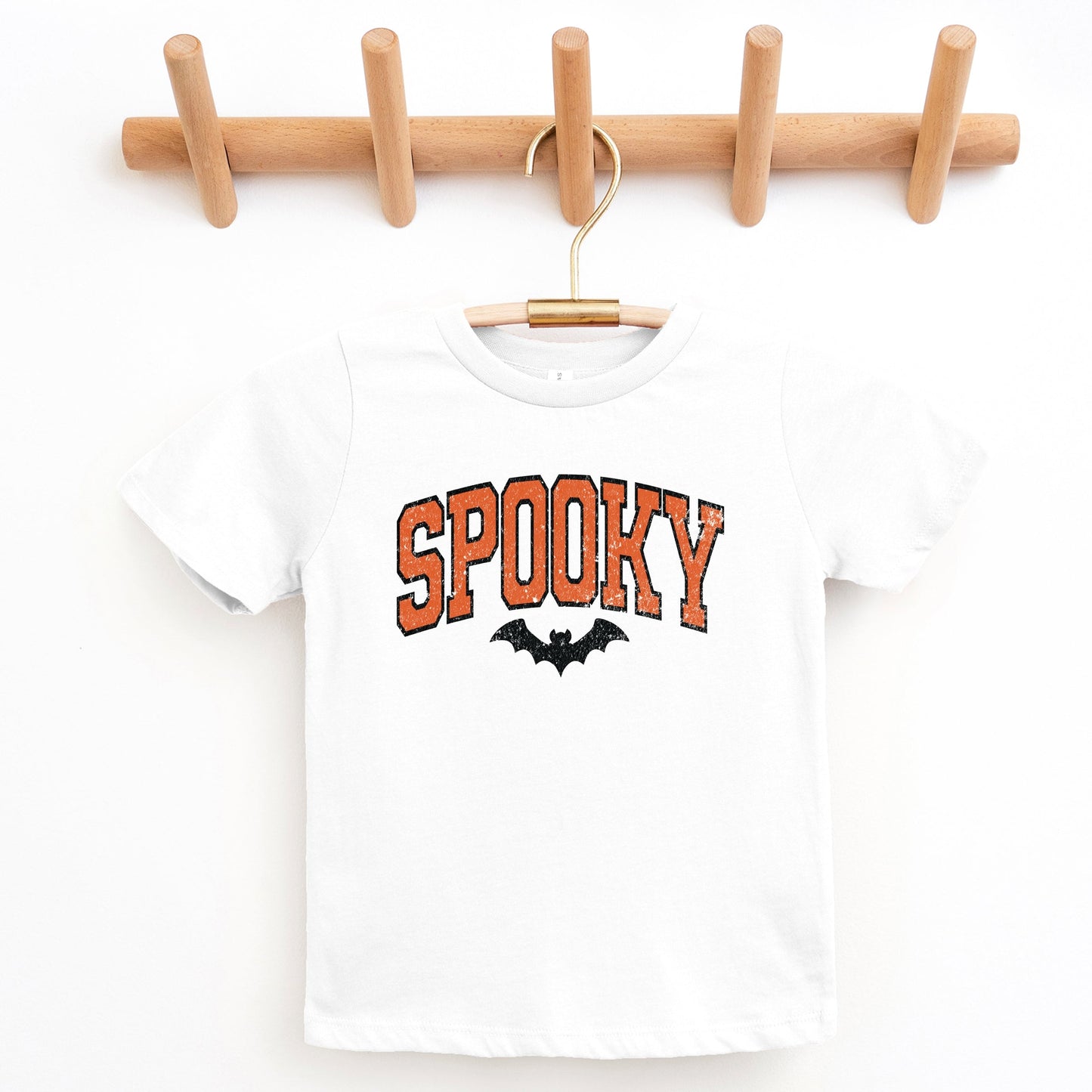 Varsity Spooky Bat Distressed - Youth Short Sleeve Graphic T-Shirt and Toddler Short Sleeve Graphic T-Shirt
