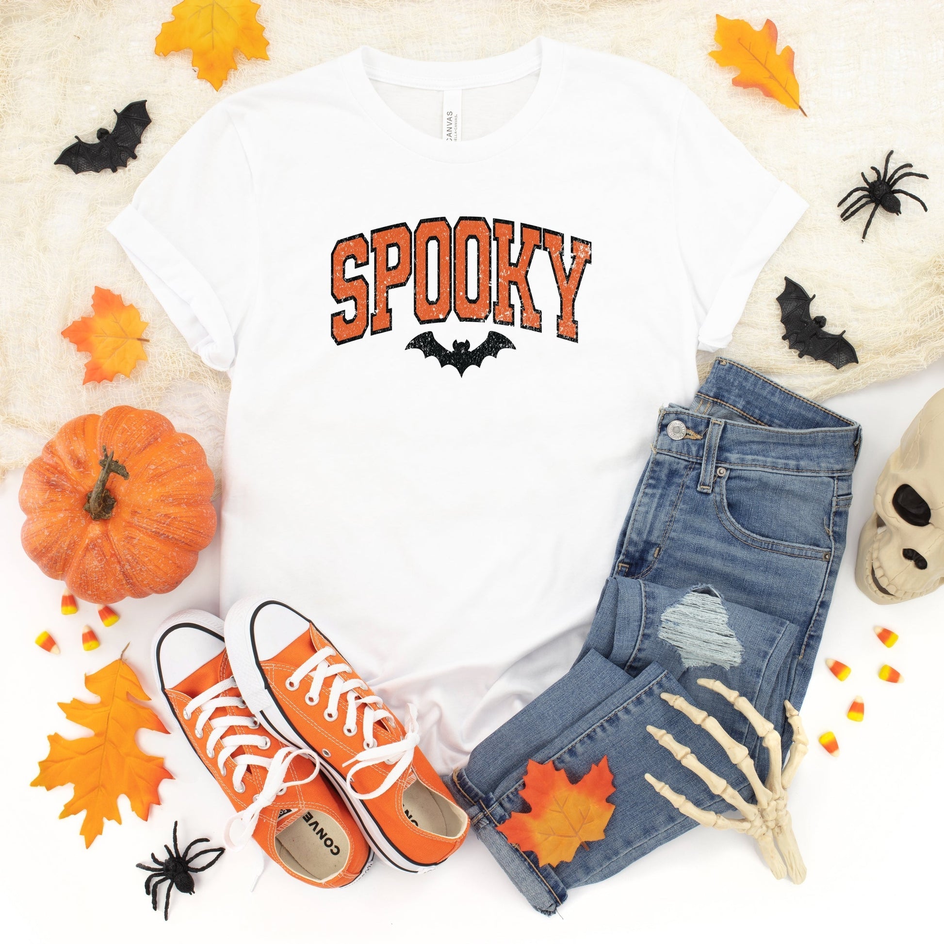 Varsity Spooky Bat Distressed - Youth Short Sleeve Graphic T-Shirt and Toddler Short Sleeve Graphic T-Shirt